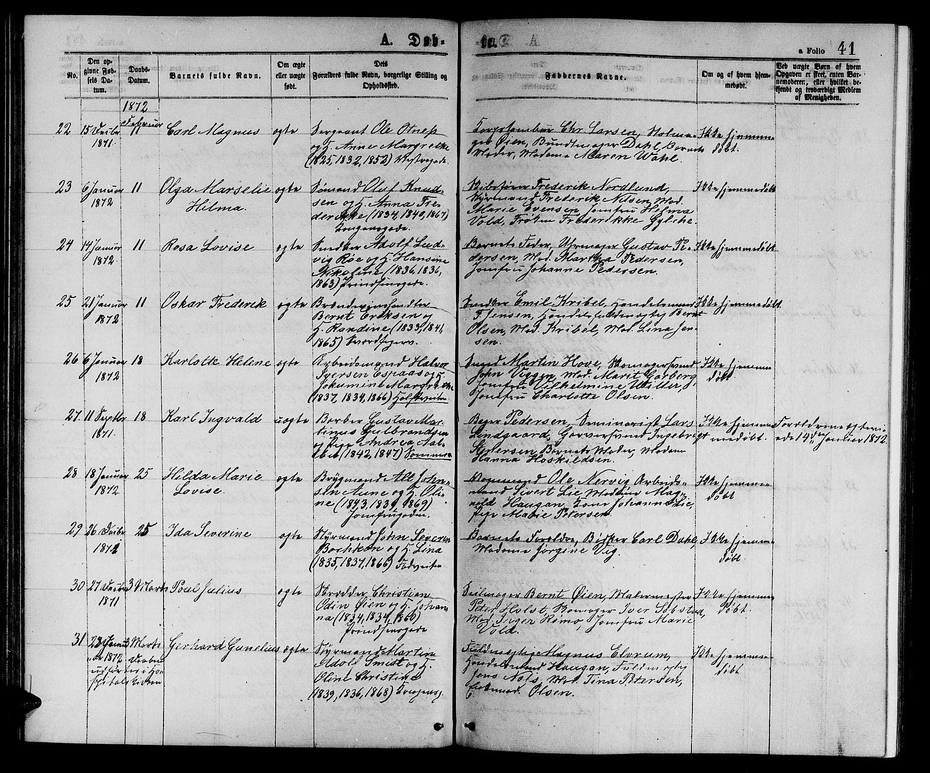 Ministerialprotokoller, klokkerbøker og fødselsregistre - Sør-Trøndelag, SAT/A-1456/601/L0088: Klokkerbok nr. 601C06, 1870-1878, s. 41