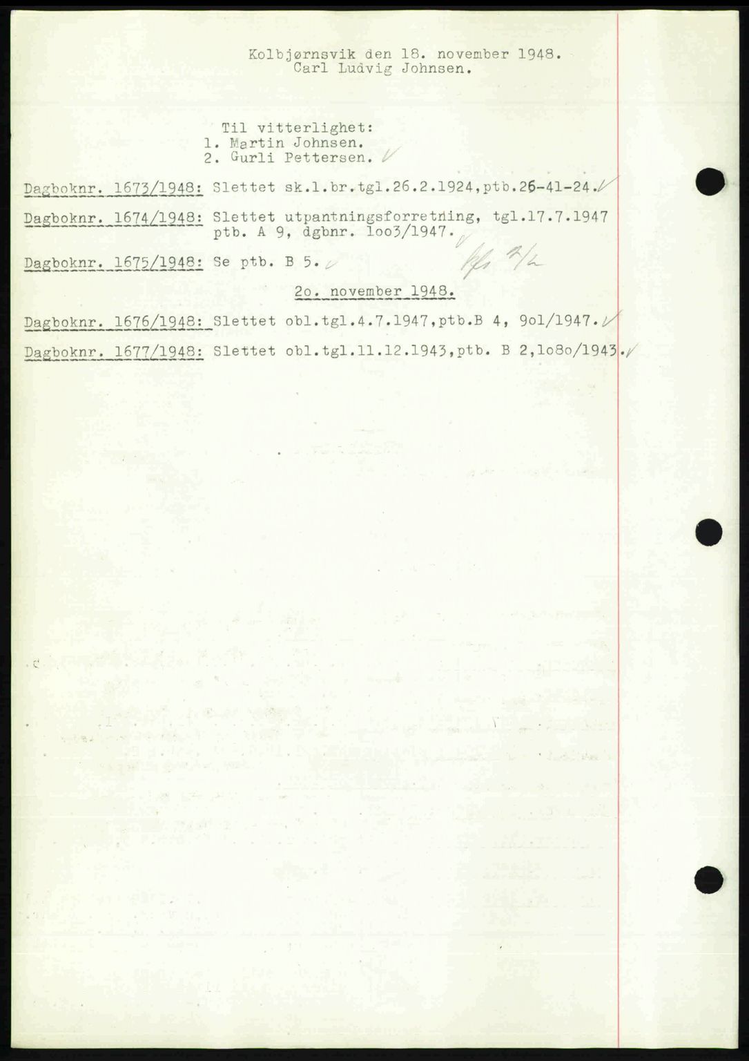 Nedenes sorenskriveri, SAK/1221-0006/G/Gb/Gba/L0060: Pantebok nr. A12, 1948-1949, Dagboknr: 1673/1948