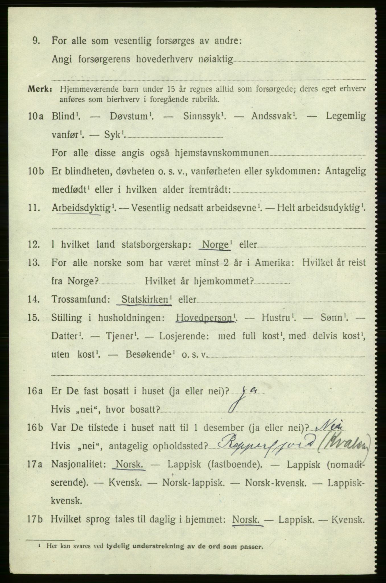 SATØ, Folketelling 1920 for 2017 Kvalsund herred, 1920, s. 537