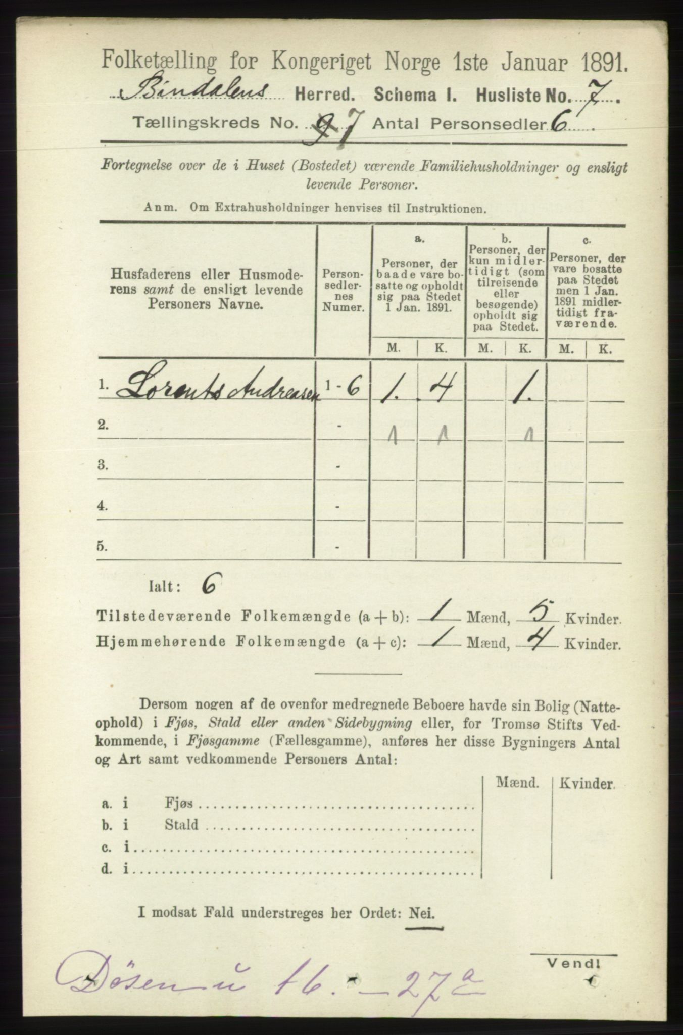 RA, Folketelling 1891 for 1811 Bindal herred, 1891, s. 2202