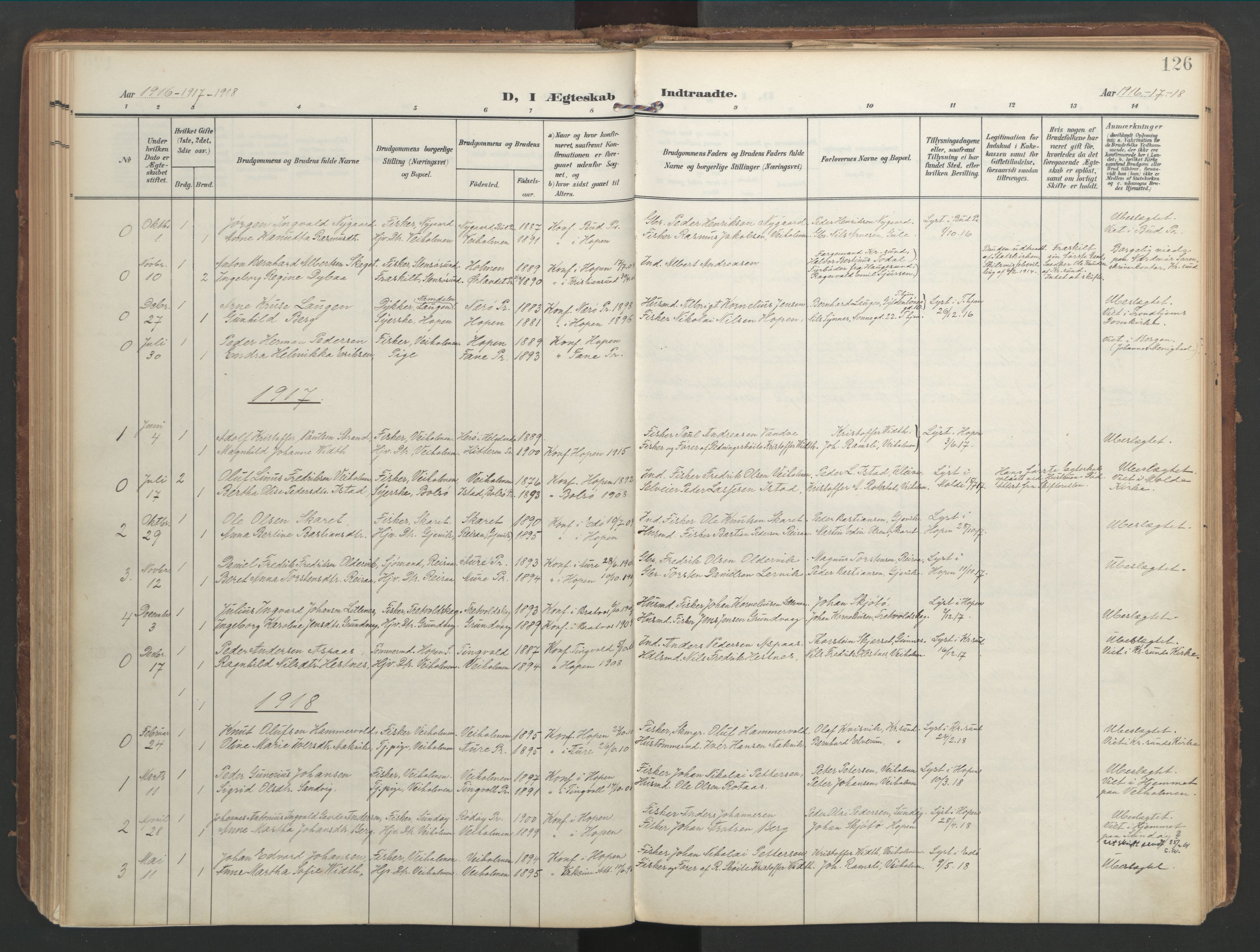 Ministerialprotokoller, klokkerbøker og fødselsregistre - Møre og Romsdal, AV/SAT-A-1454/583/L0955: Ministerialbok nr. 583A02, 1907-1926, s. 126