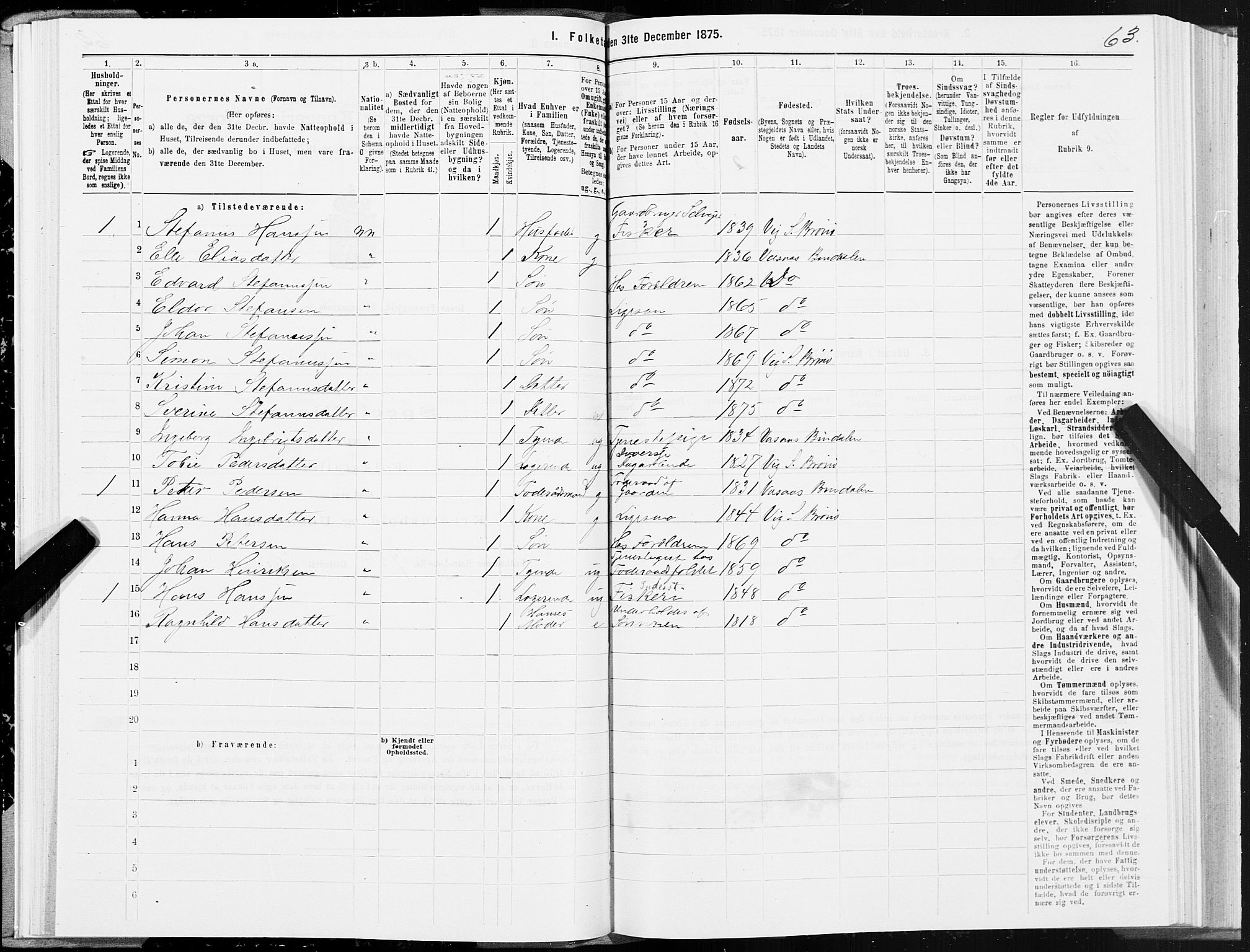 SAT, Folketelling 1875 for 1814P Brønnøy prestegjeld, 1875, s. 1063