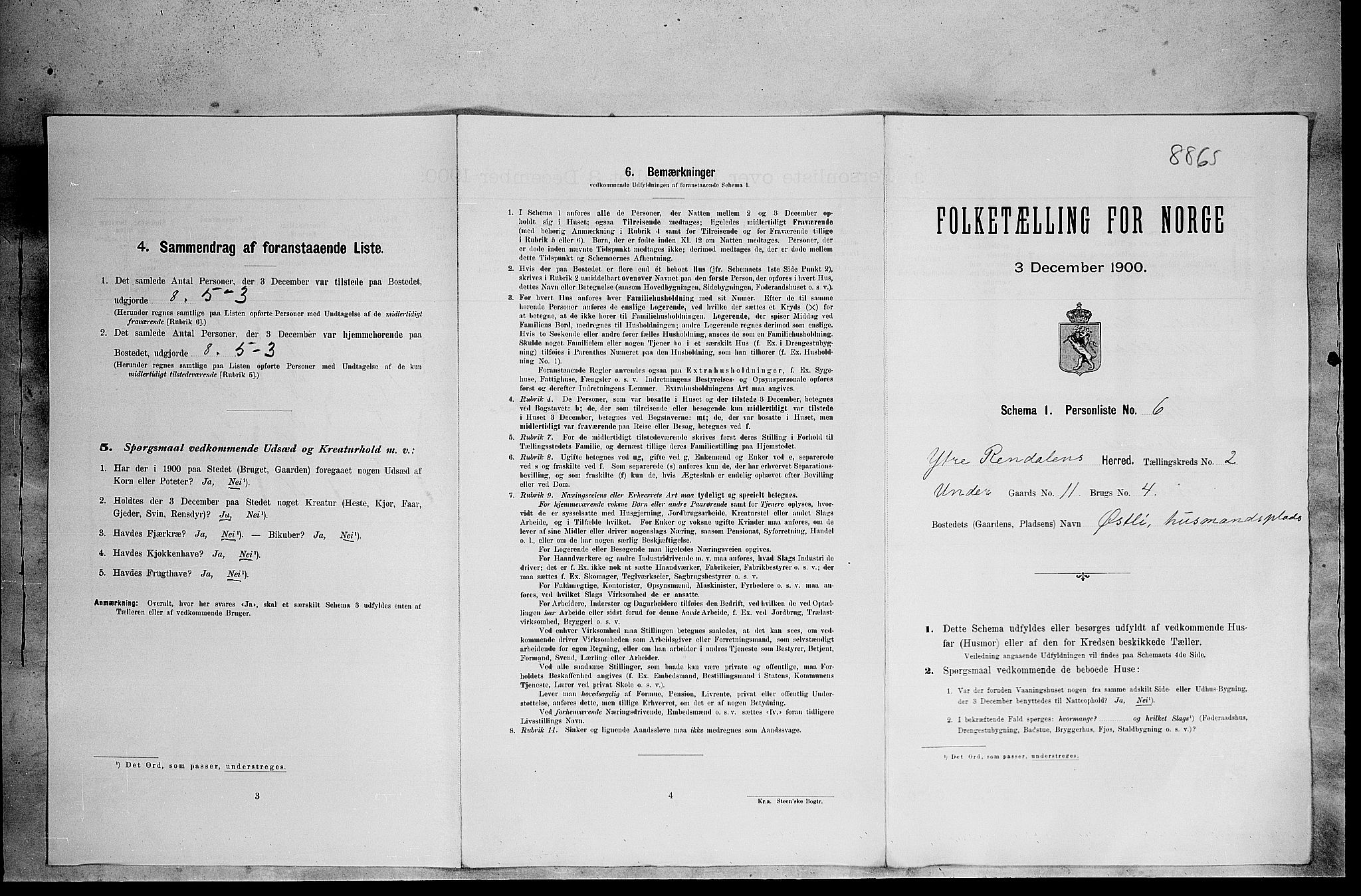 SAH, Folketelling 1900 for 0432 Ytre Rendal herred, 1900, s. 147