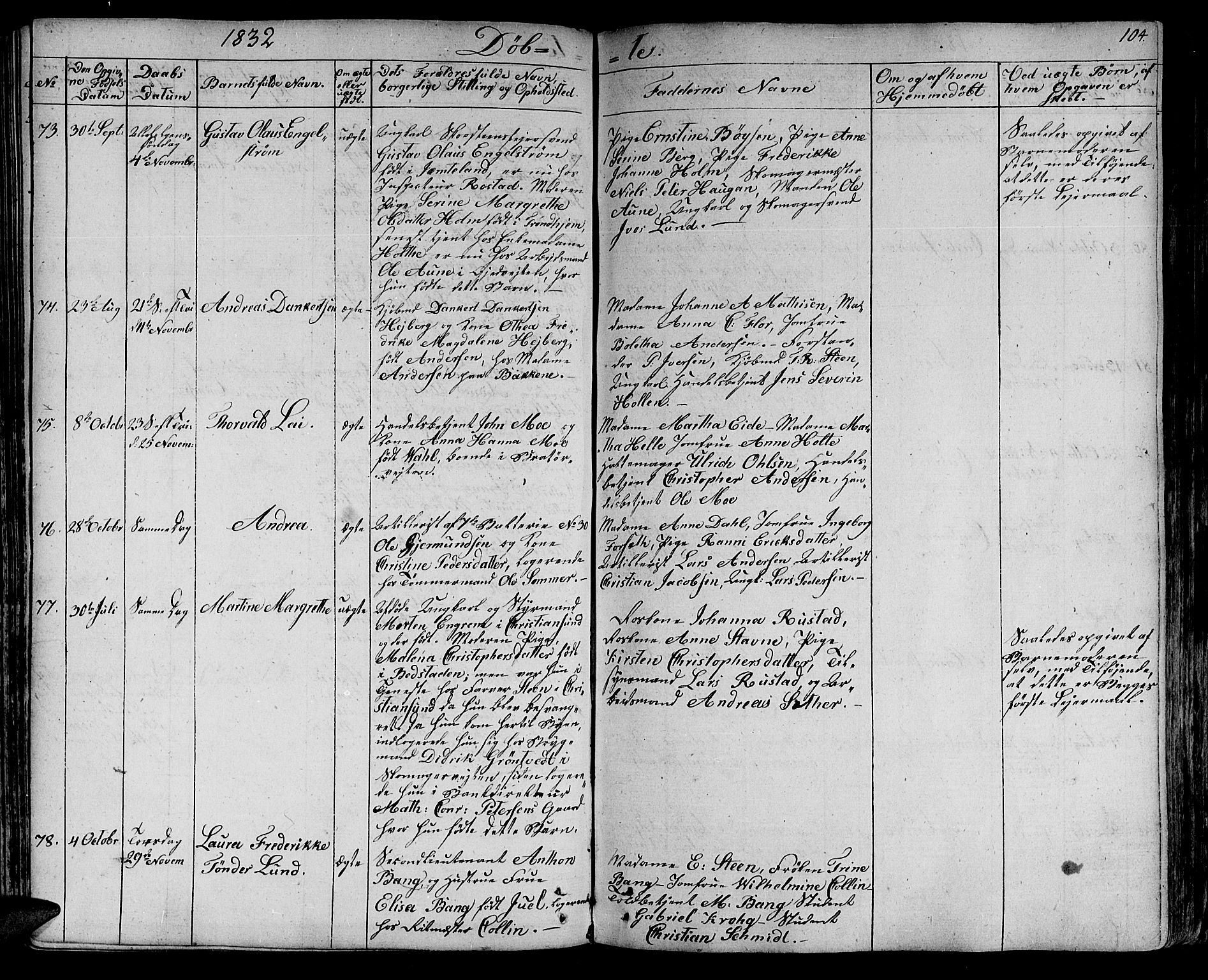 Ministerialprotokoller, klokkerbøker og fødselsregistre - Sør-Trøndelag, SAT/A-1456/602/L0108: Ministerialbok nr. 602A06, 1821-1839, s. 104