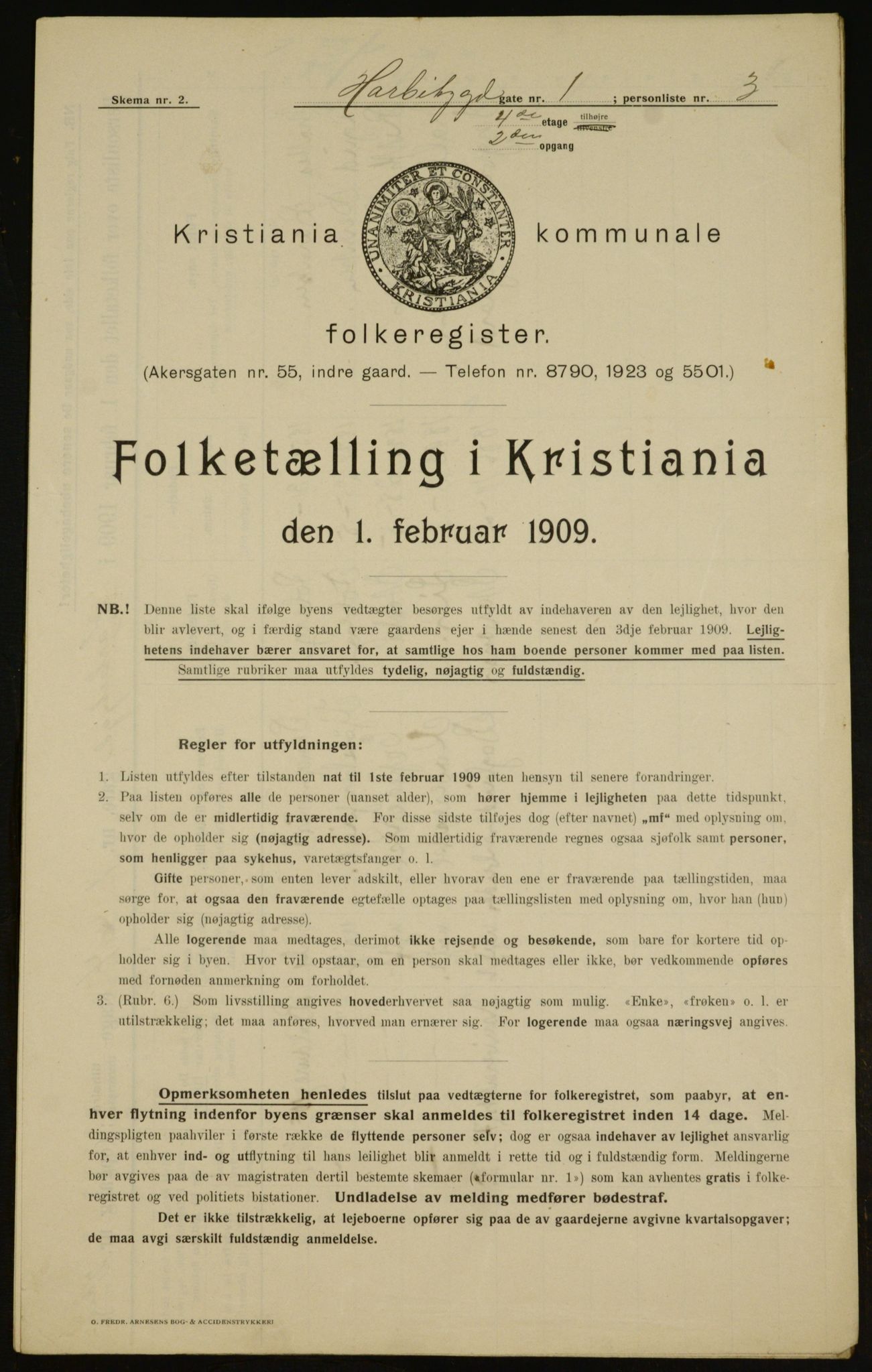 OBA, Kommunal folketelling 1.2.1909 for Kristiania kjøpstad, 1909, s. 73286