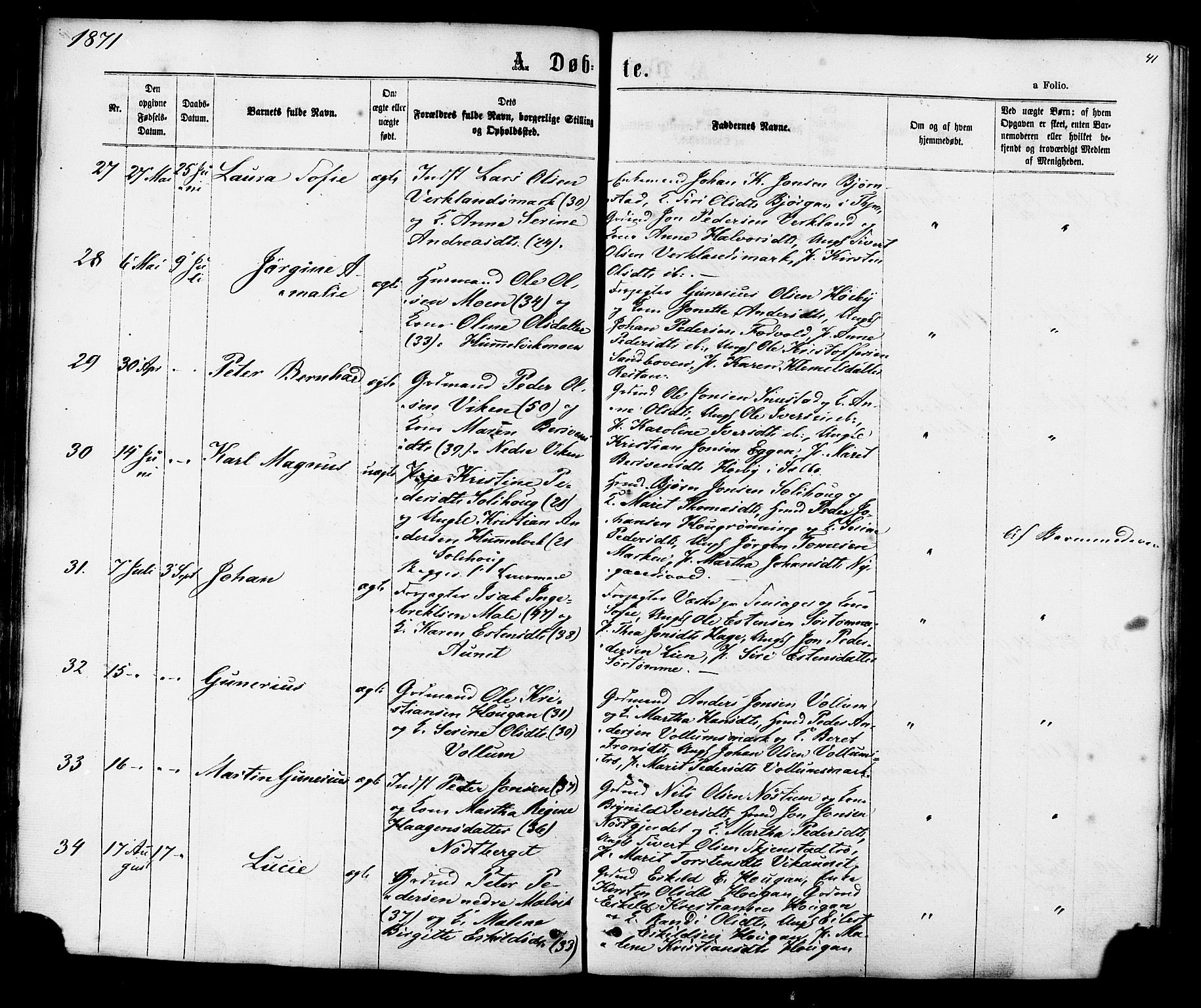 Ministerialprotokoller, klokkerbøker og fødselsregistre - Sør-Trøndelag, SAT/A-1456/616/L0409: Ministerialbok nr. 616A06, 1865-1877, s. 41