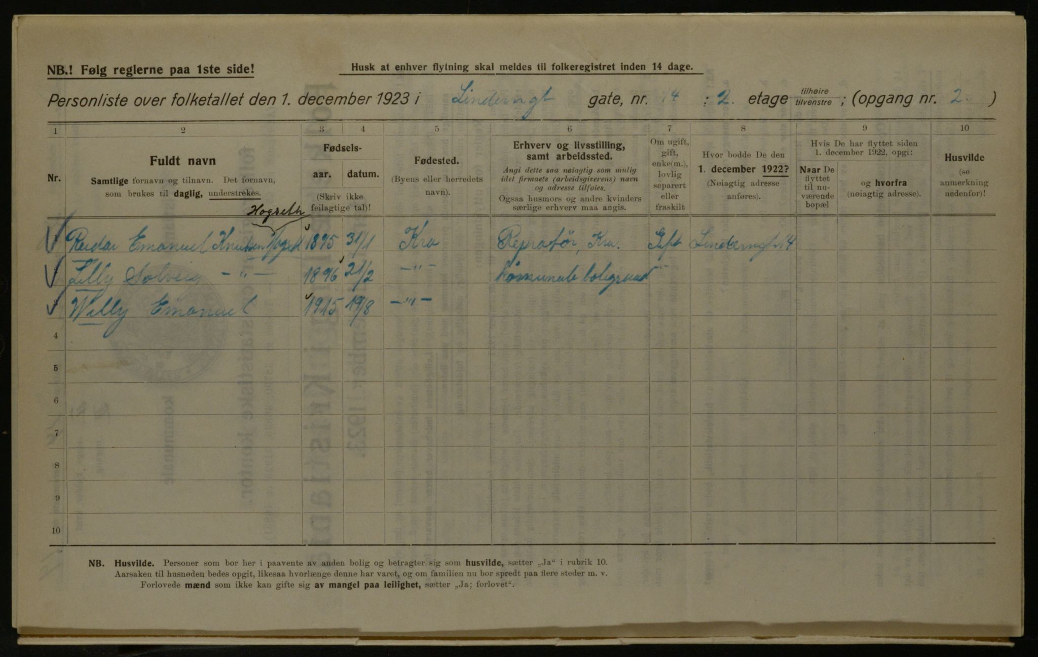 OBA, Kommunal folketelling 1.12.1923 for Kristiania, 1923, s. 64186