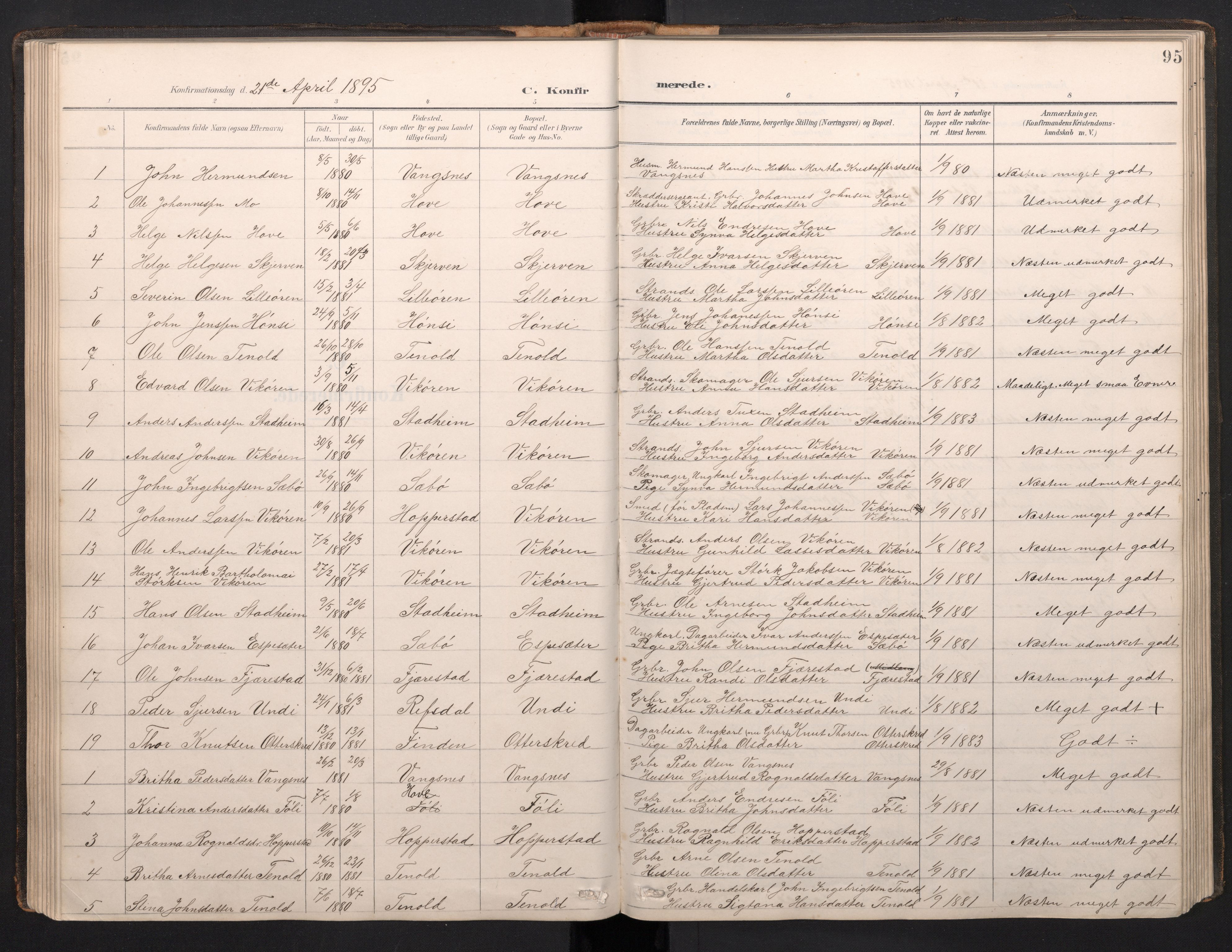 Vik sokneprestembete, AV/SAB-A-81501/H/Hab/Haba/L0004: Klokkerbok nr. A 4, 1895-1914, s. 94b-95a