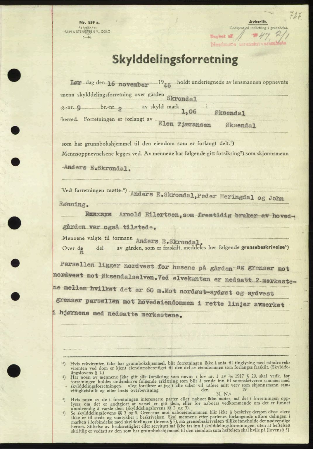 Nordmøre sorenskriveri, SAT/A-4132/1/2/2Ca: Pantebok nr. A103, 1946-1947, Dagboknr: 1/1947
