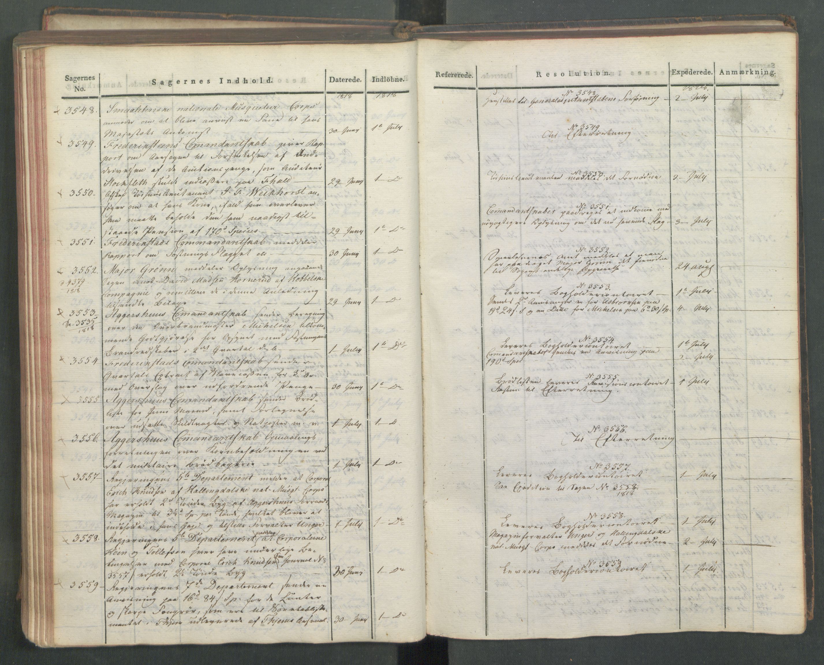 Armédepartementet, RA/RAFA-3493/C/Ca/L0015: 6. Departements Journal, 1818