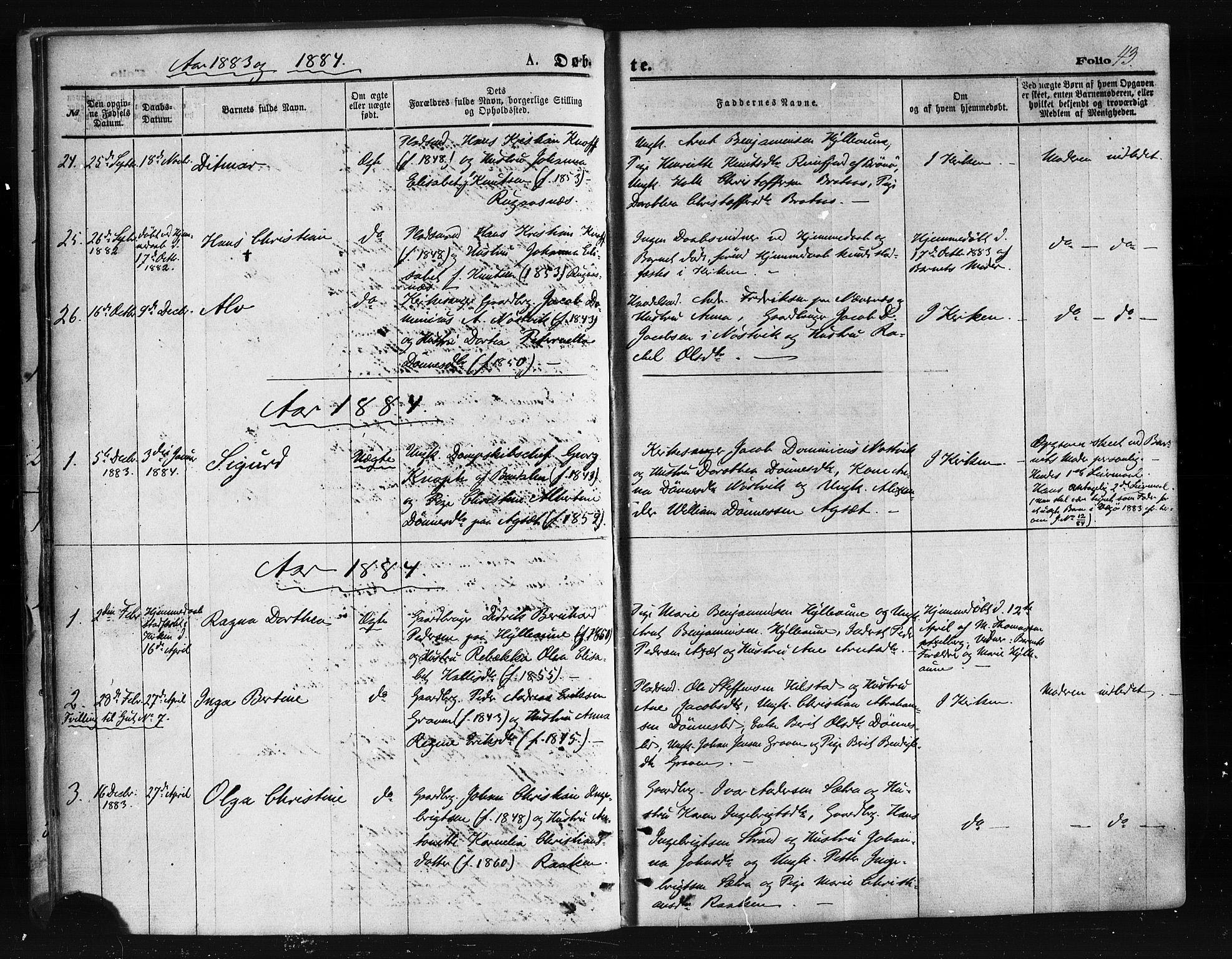 Ministerialprotokoller, klokkerbøker og fødselsregistre - Nordland, SAT/A-1459/814/L0225: Ministerialbok nr. 814A06, 1875-1885, s. 43