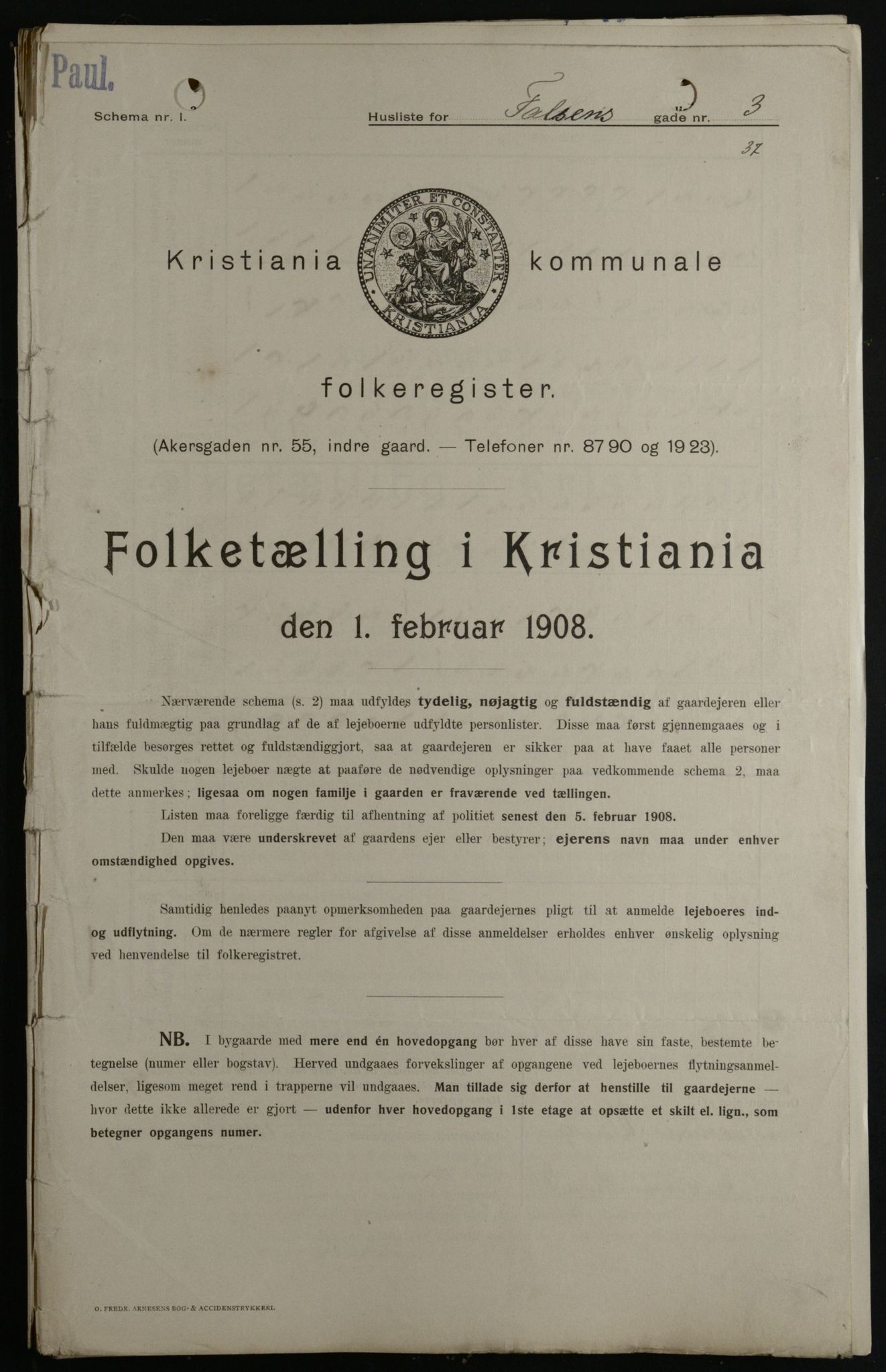 OBA, Kommunal folketelling 1.2.1908 for Kristiania kjøpstad, 1908, s. 21158