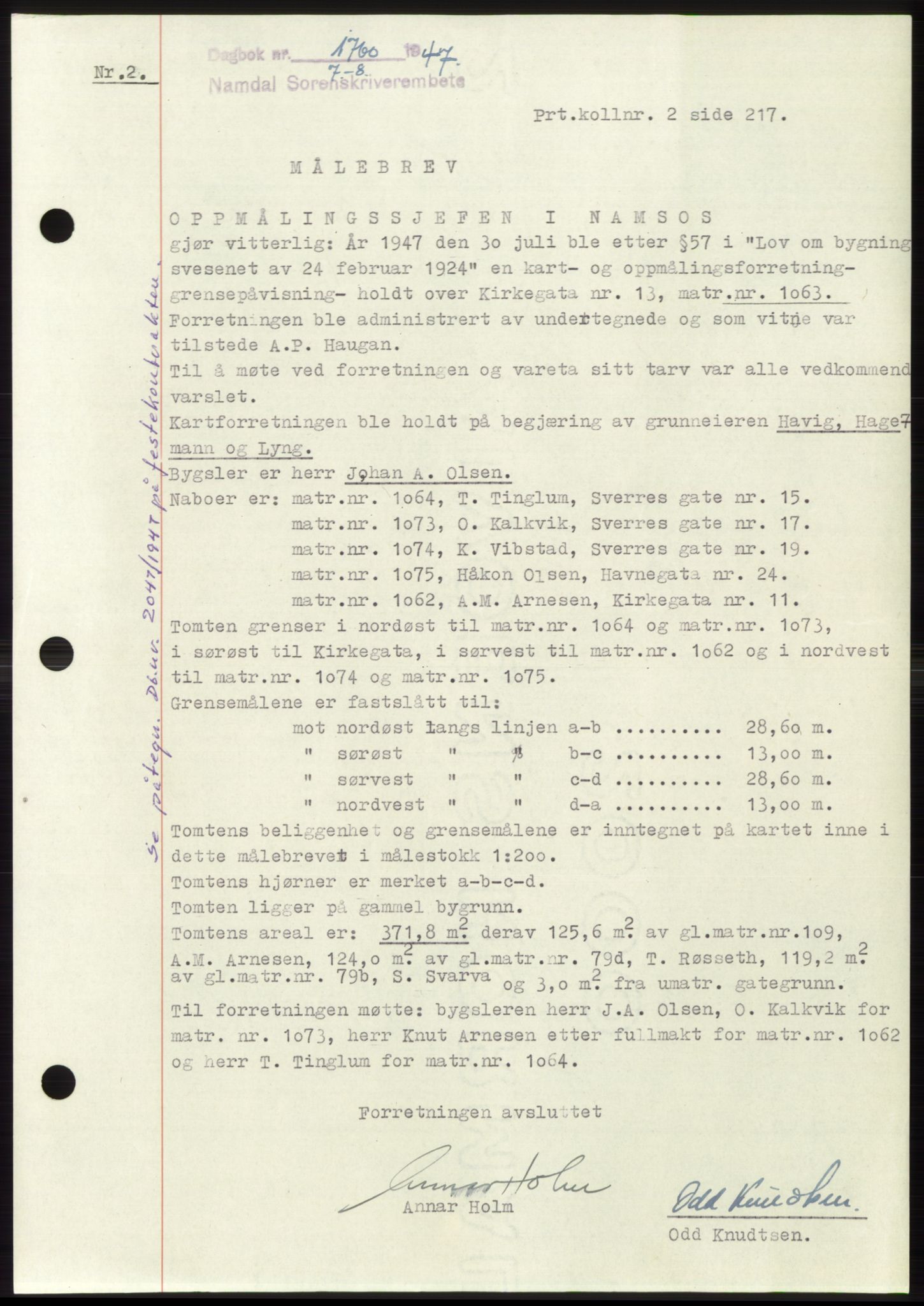Namdal sorenskriveri, SAT/A-4133/1/2/2C: Pantebok nr. -, 1947-1947, Dagboknr: 1760/1947