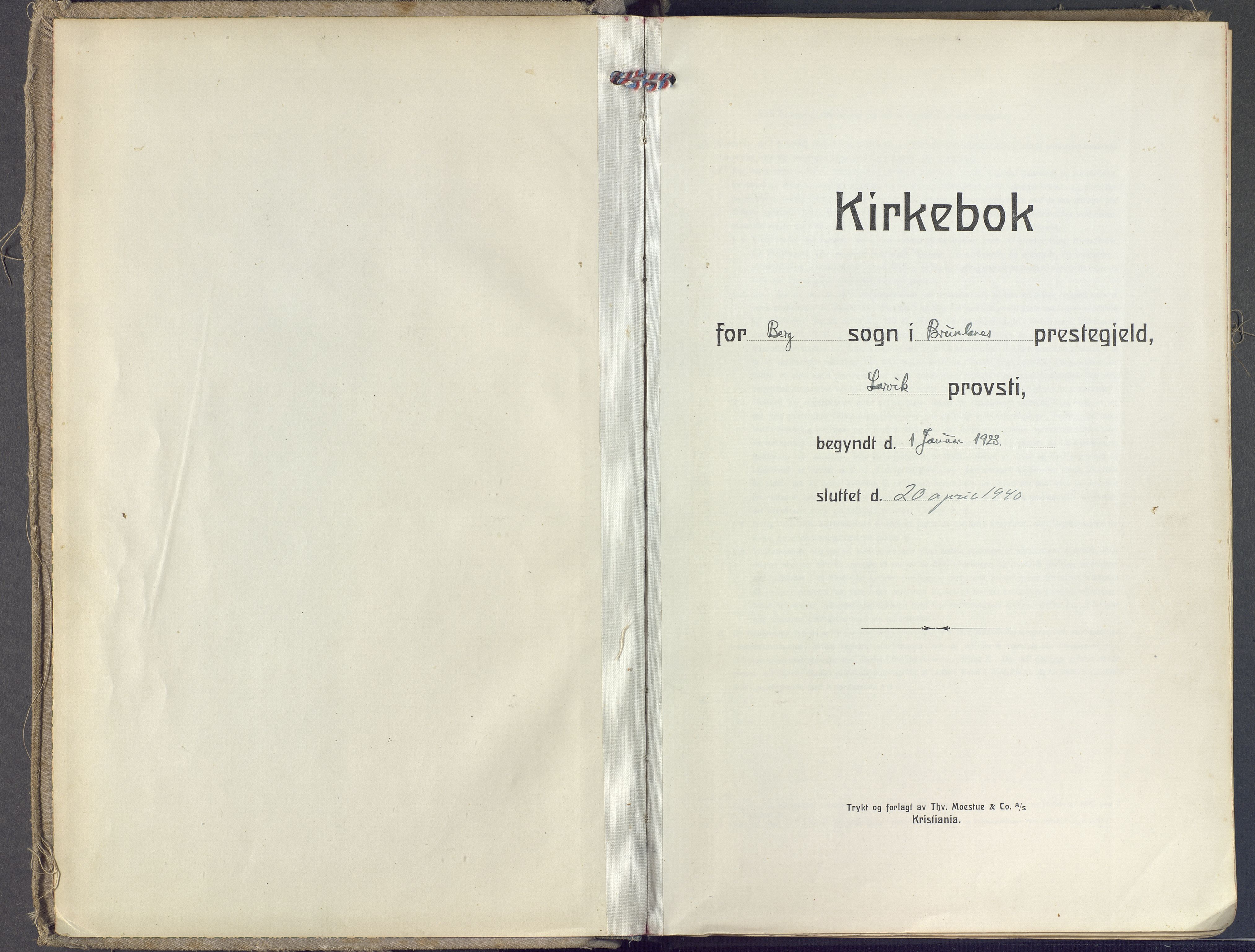 Brunlanes kirkebøker, SAKO/A-342/F/Fb/L0004: Ministerialbok nr. II 4, 1923-1940