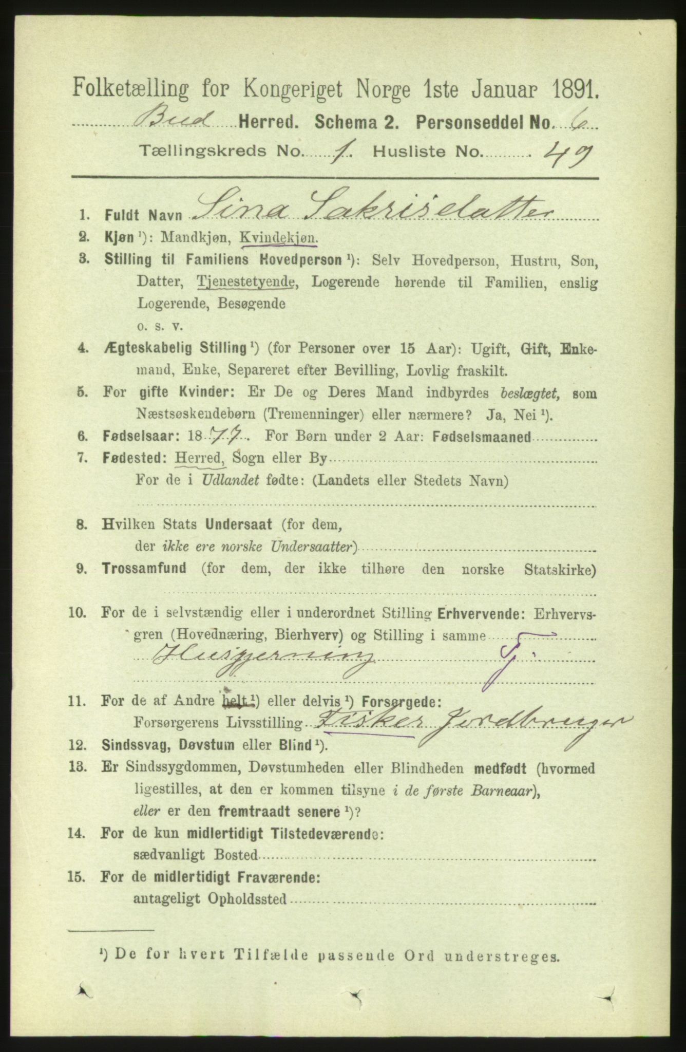 RA, Folketelling 1891 for 1549 Bud herred, 1891, s. 389