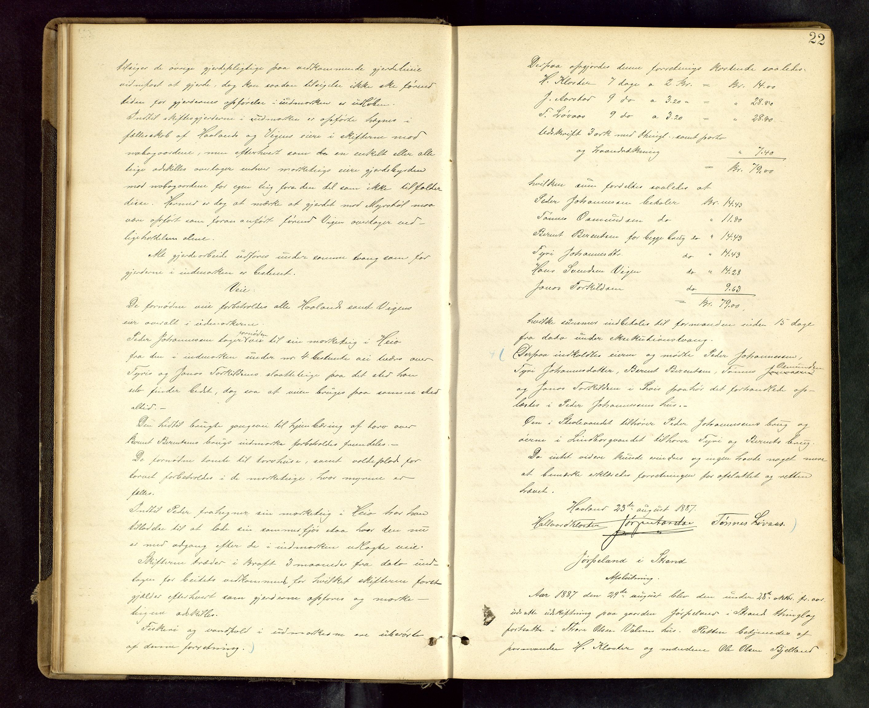 Rogaland jordskifterett, AV/SAST-A-102426/Oa/L0049: Forhandlingsprotokoll, 1887-1892, s. 22