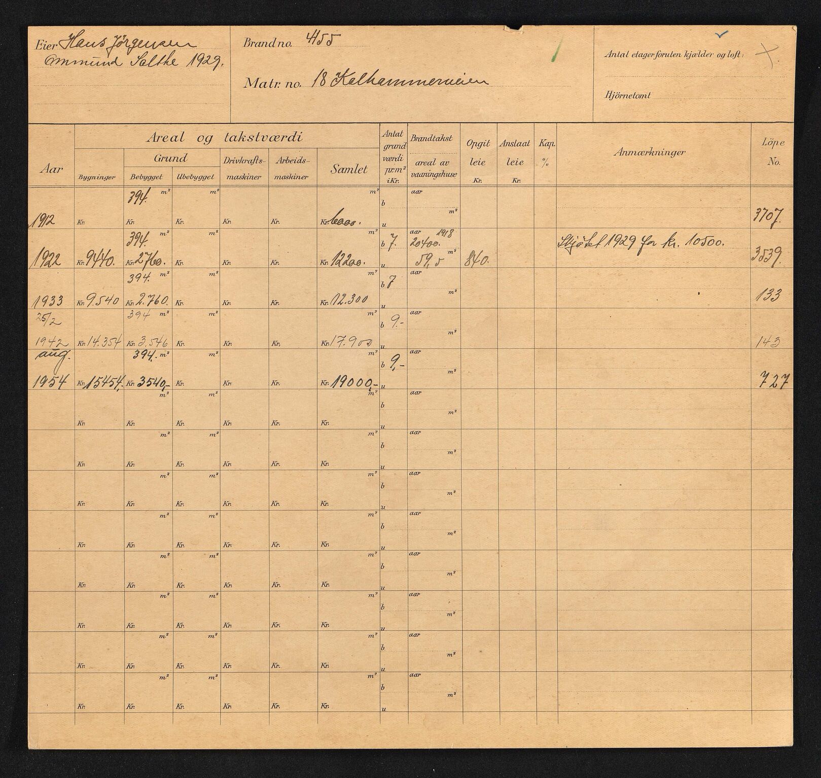 Stavanger kommune. Skattetakstvesenet, BYST/A-0440/F/Fa/Faa/L0022/0007: Skattetakstkort / Kalhammarveien 18 - 45