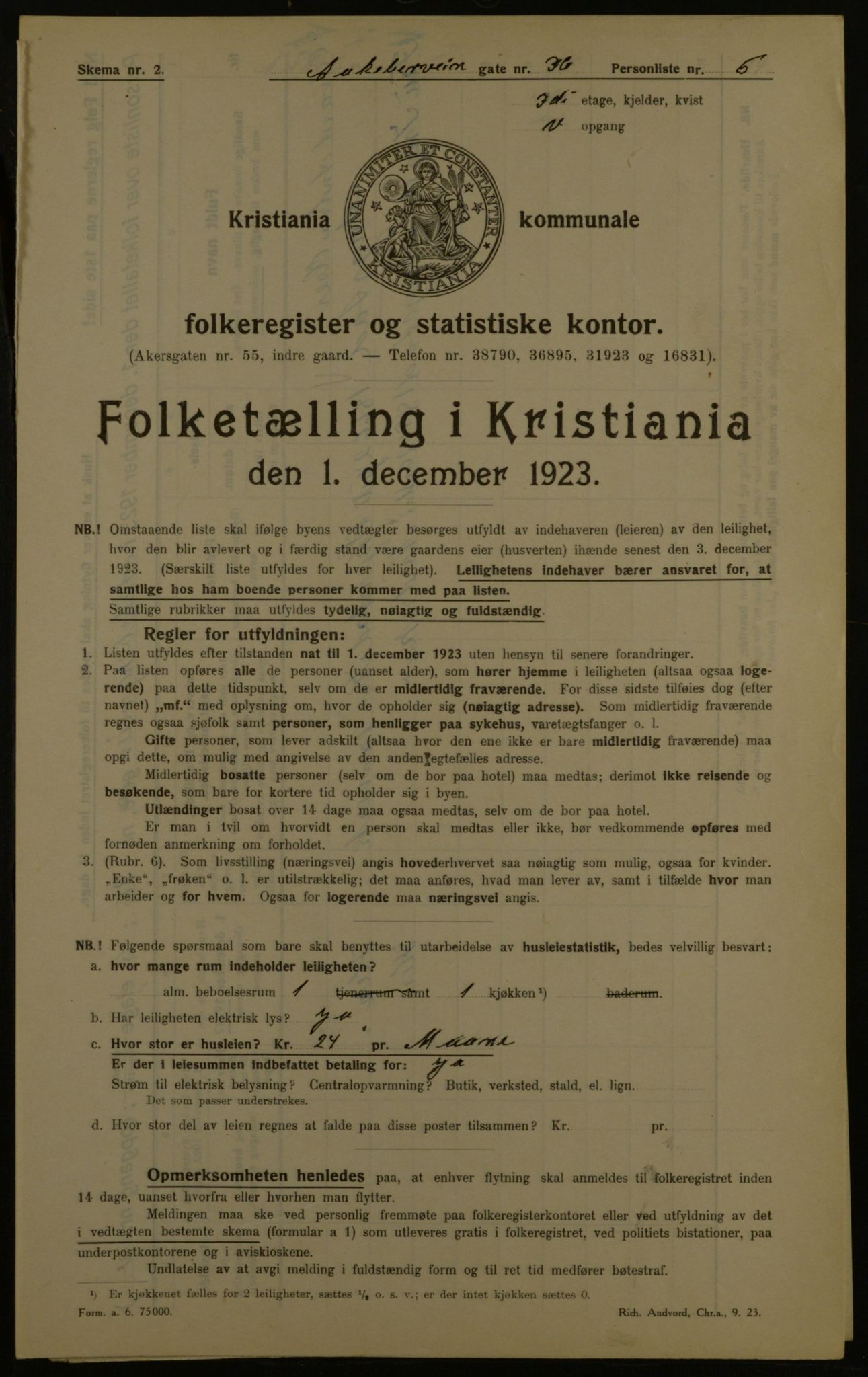 OBA, Kommunal folketelling 1.12.1923 for Kristiania, 1923, s. 143747