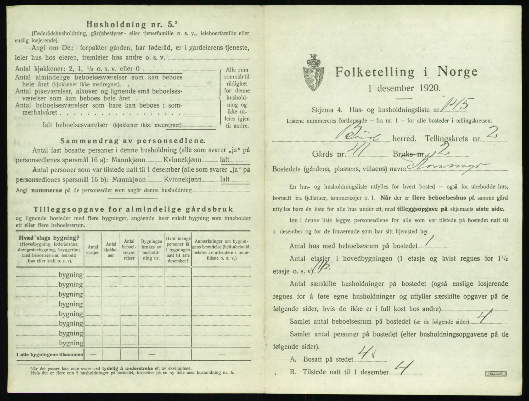 SAT, Folketelling 1920 for 1549 Bud herred, 1920, s. 422