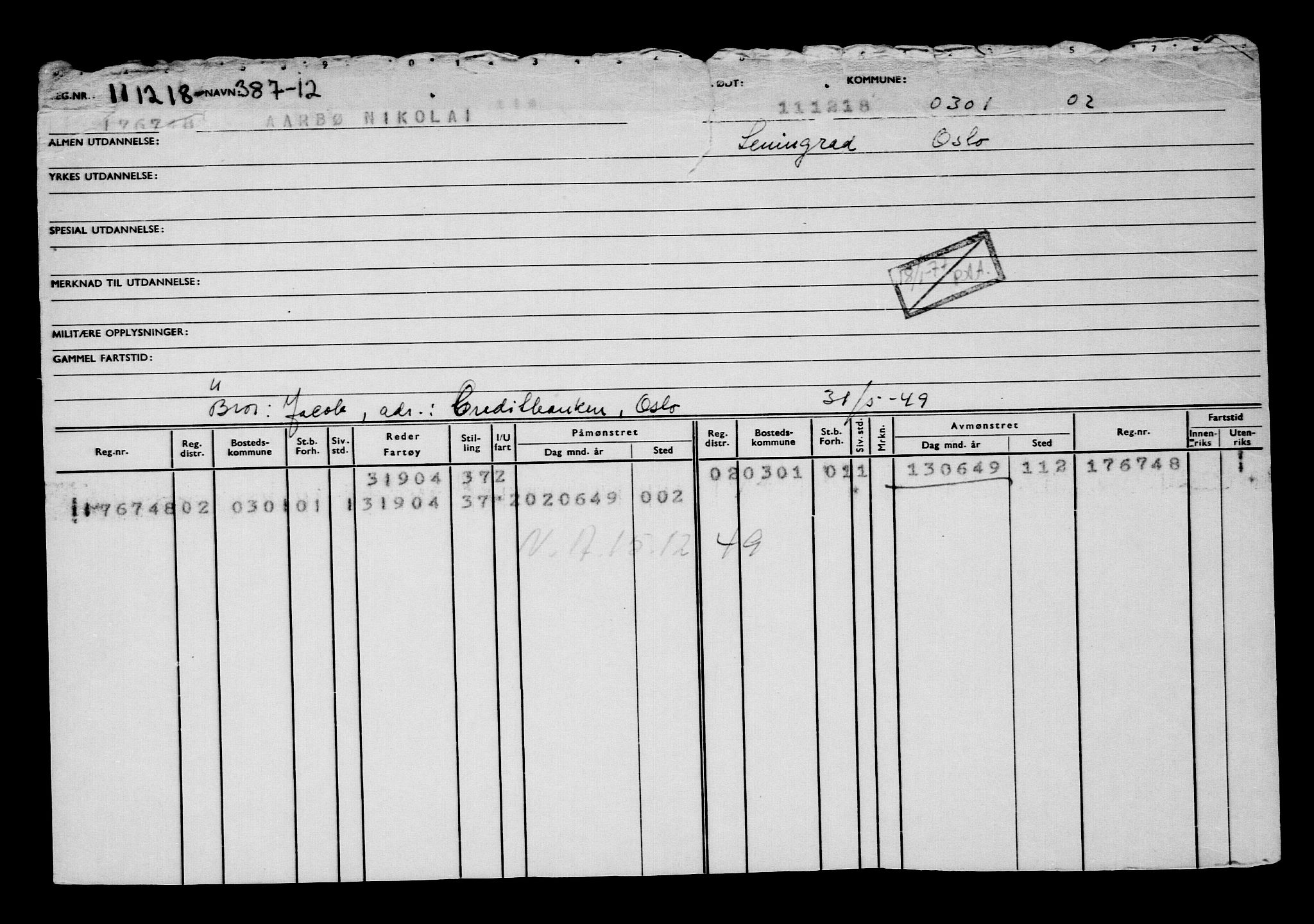 Direktoratet for sjømenn, AV/RA-S-3545/G/Gb/L0164: Hovedkort, 1918, s. 601