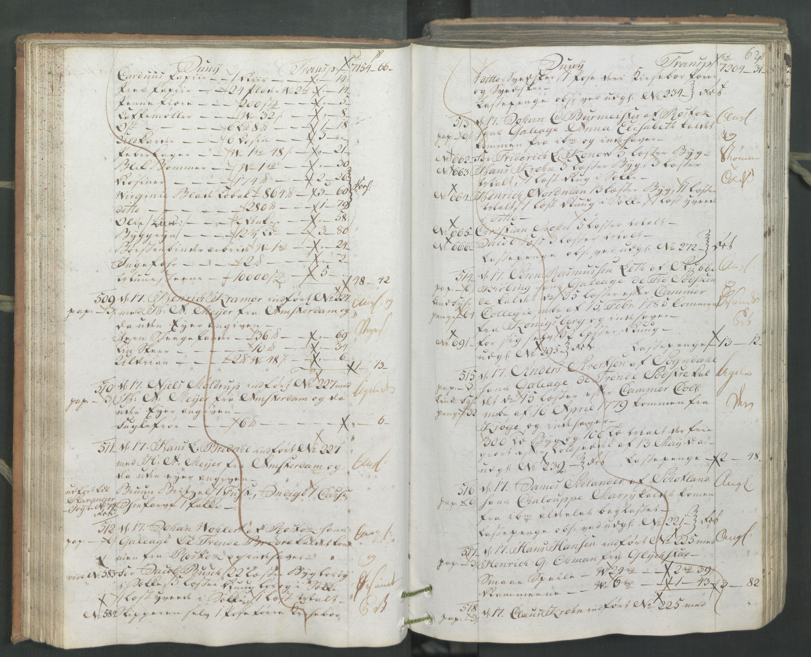 Generaltollkammeret, tollregnskaper, AV/RA-EA-5490/R26/L0222/0001: Tollregnskaper Bergen A / Inngående hovedtollbok, 1786, s. 61b-62a