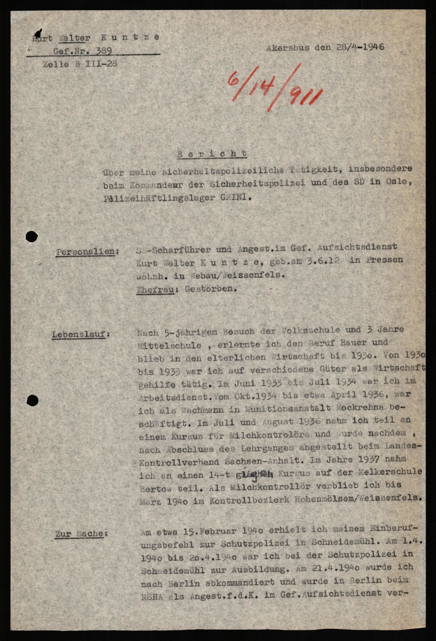 Forsvaret, Forsvarets overkommando II, AV/RA-RAFA-3915/D/Db/L0018: CI Questionaires. Tyske okkupasjonsstyrker i Norge. Tyskere., 1945-1946, s. 494
