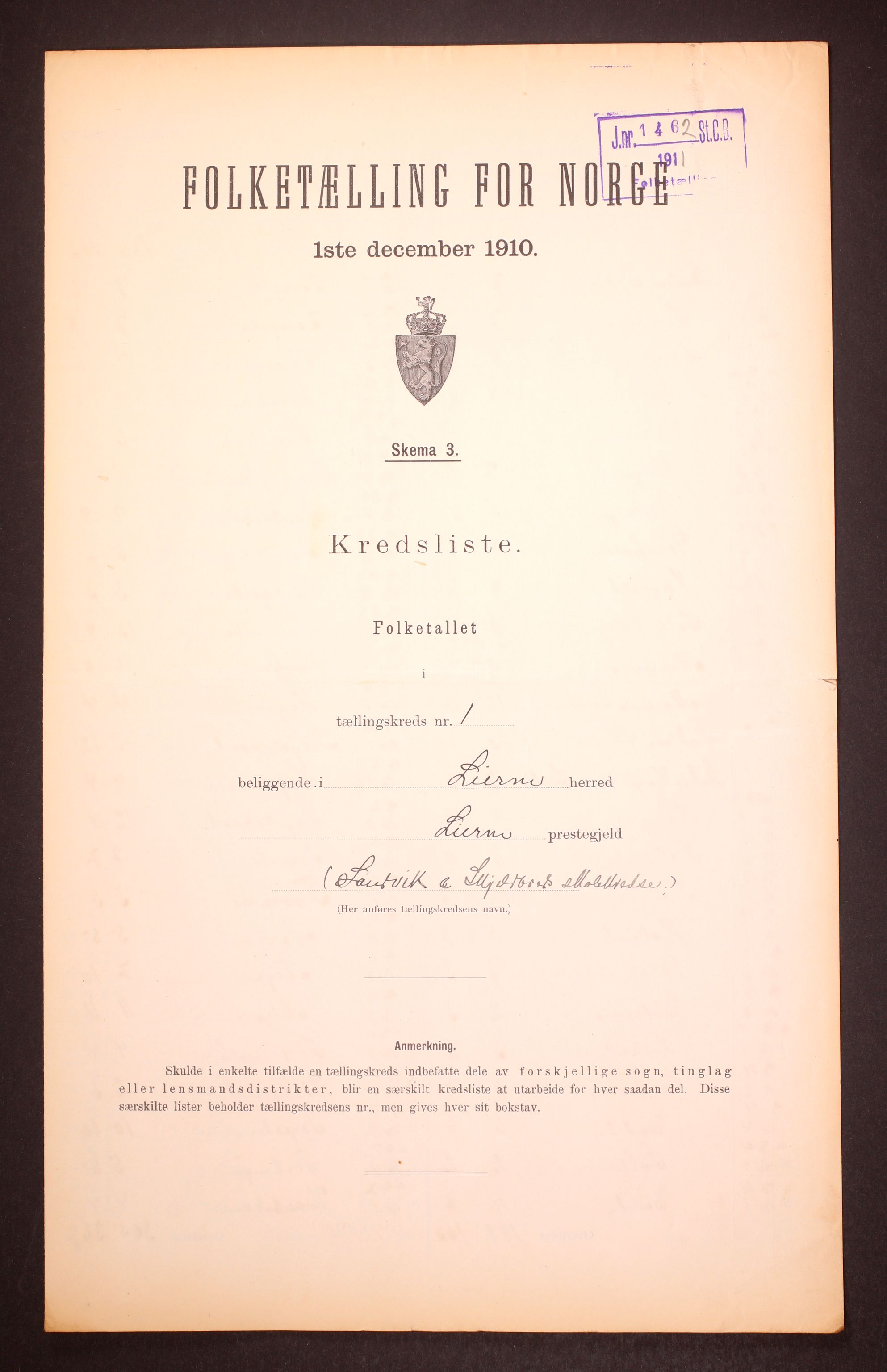 RA, Folketelling 1910 for 1737 Lierne herred, 1910, s. 4