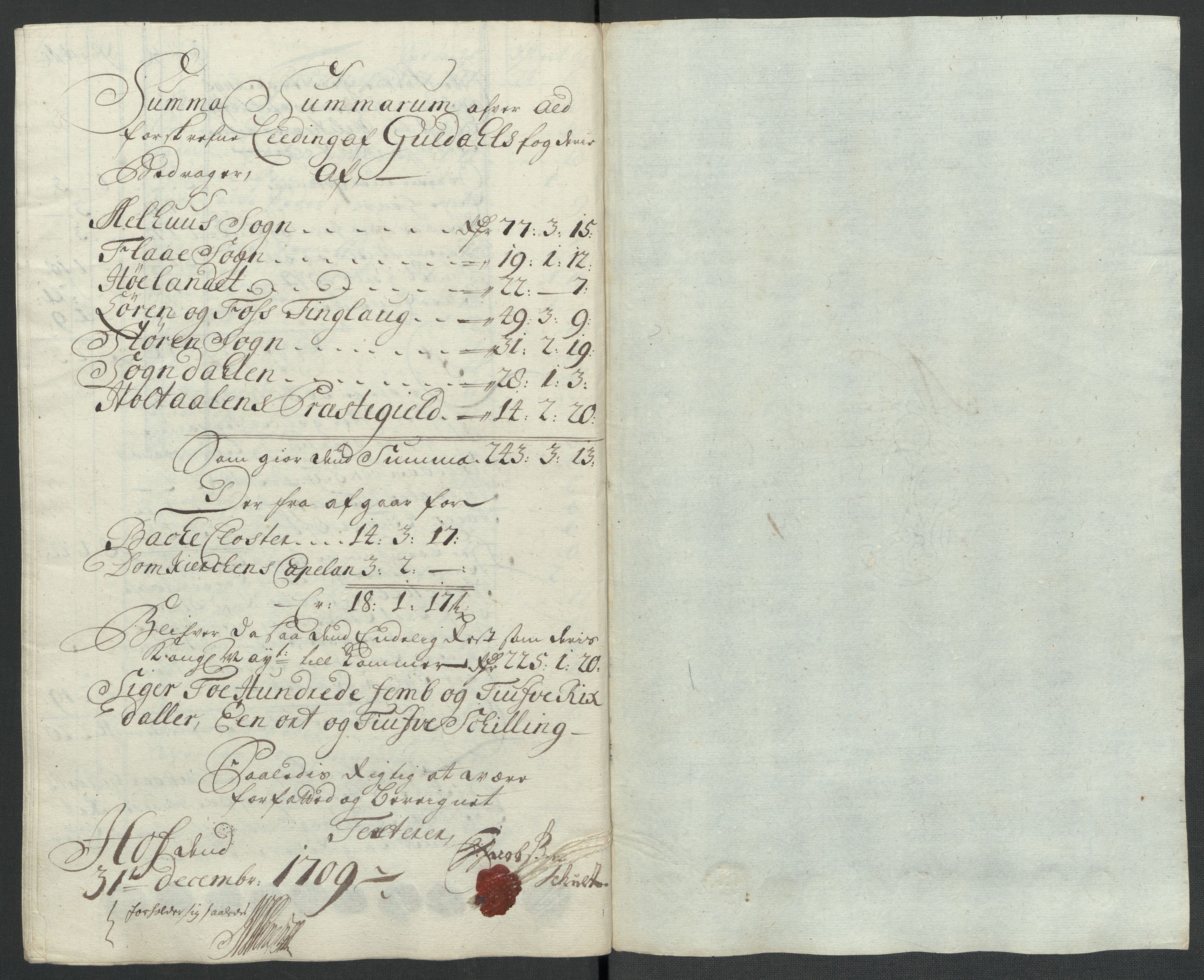 Rentekammeret inntil 1814, Reviderte regnskaper, Fogderegnskap, RA/EA-4092/R60/L3959: Fogderegnskap Orkdal og Gauldal, 1709, s. 322