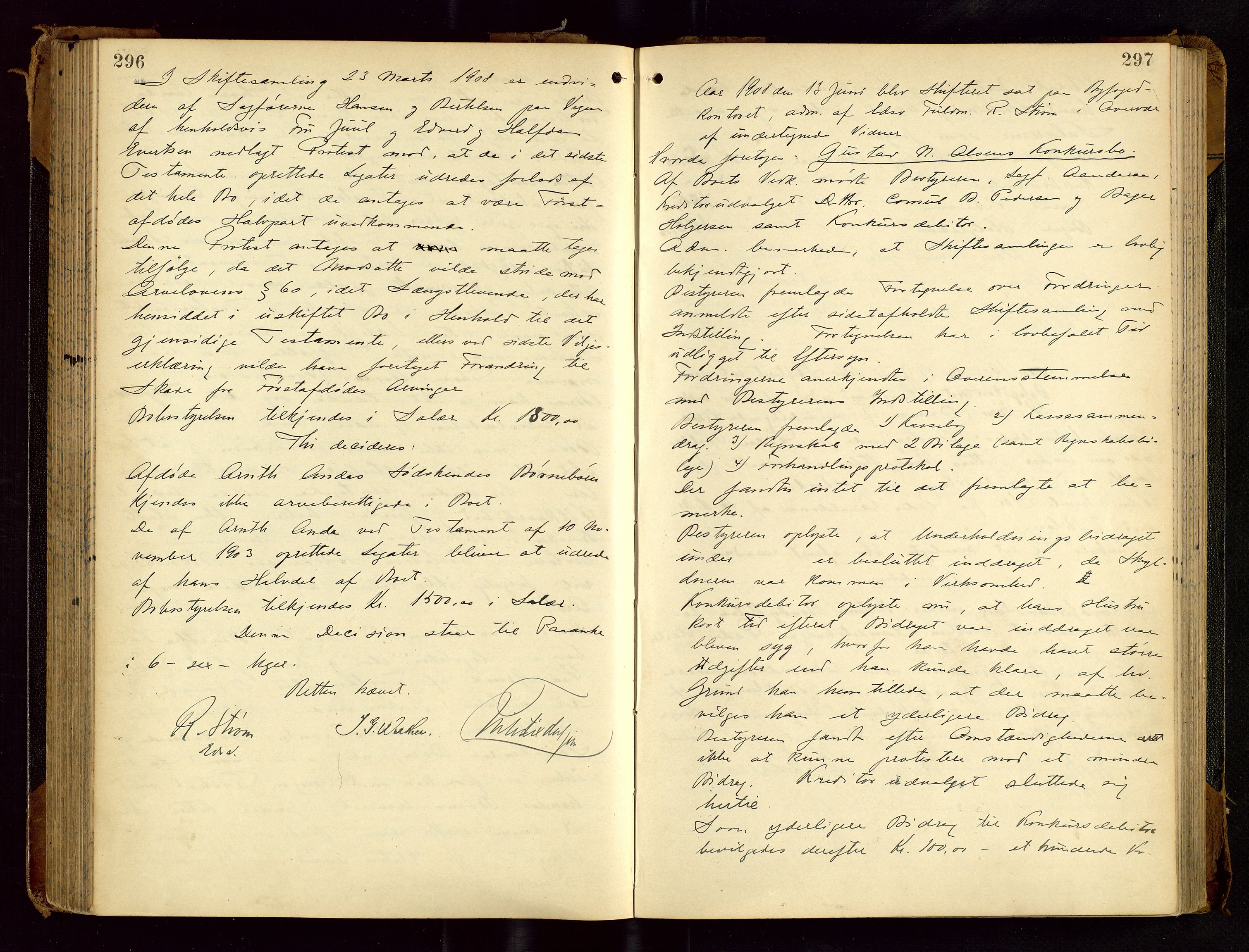 Haugesund tingrett, AV/SAST-A-101415/01/IV/IVC/L0001: Skifteforhandlingsprotokoll, med register, 1900-1912, s. 296-297