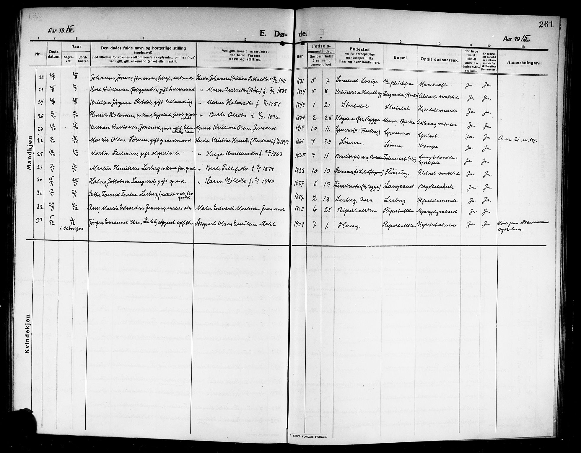 Norderhov kirkebøker, AV/SAKO-A-237/G/Ga/L0009: Klokkerbok nr. I 9, 1913-1920, s. 261