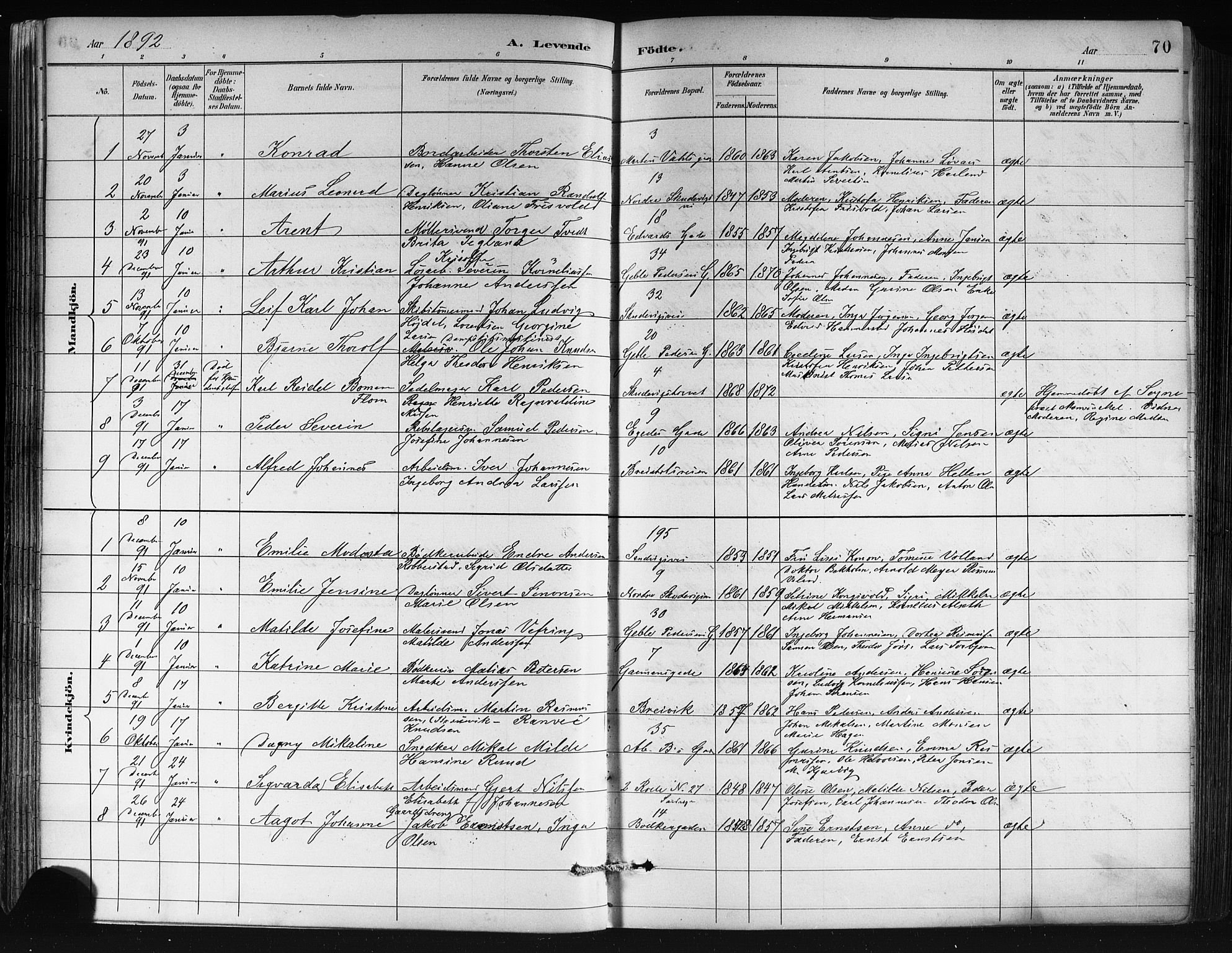 Sandviken Sokneprestembete, AV/SAB-A-77601/H/Hb/L0002: Klokkerbok nr. A 3, 1888-1902, s. 70