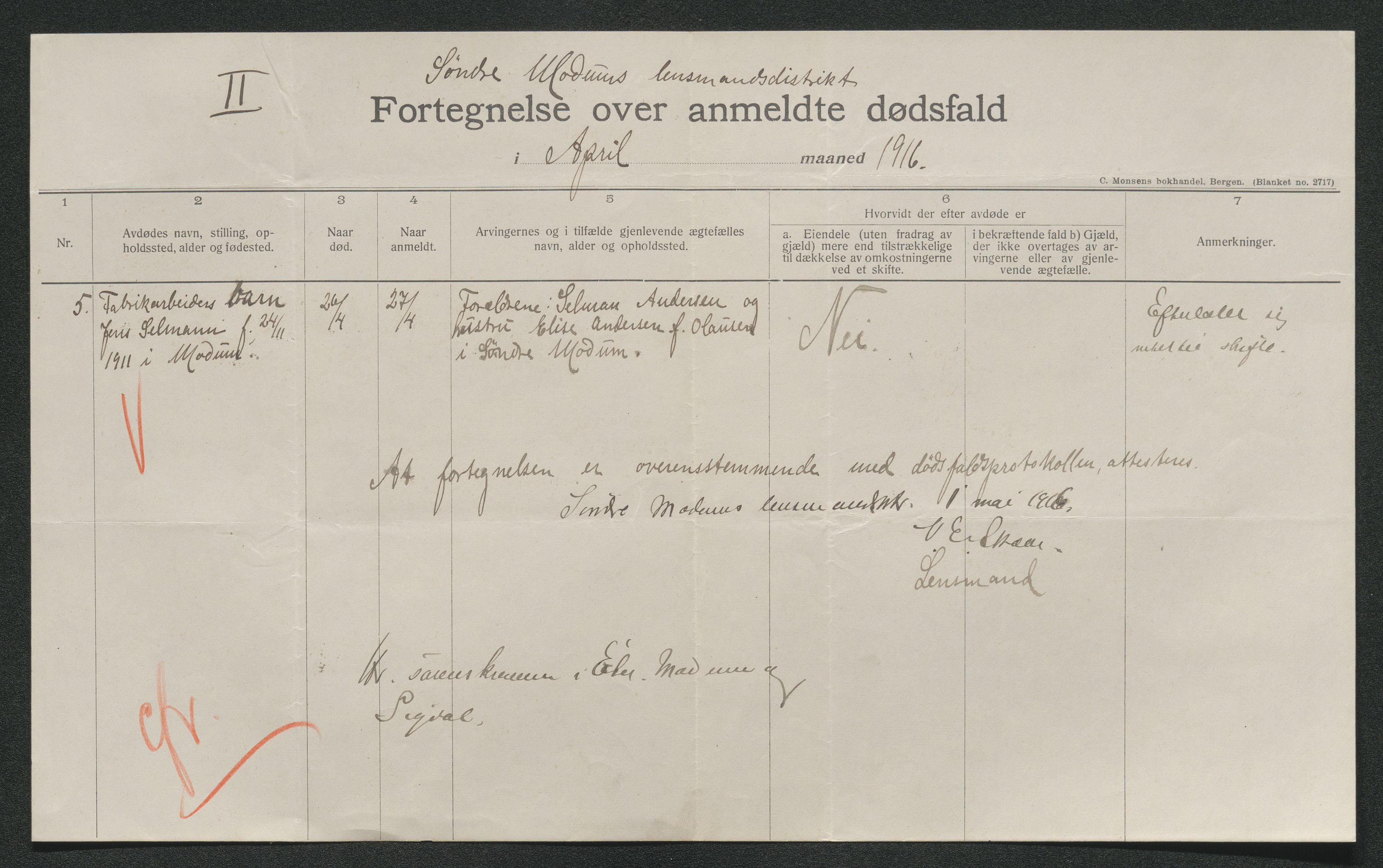 Eiker, Modum og Sigdal sorenskriveri, AV/SAKO-A-123/H/Ha/Hab/L0038: Dødsfallsmeldinger, 1916-1917, s. 407