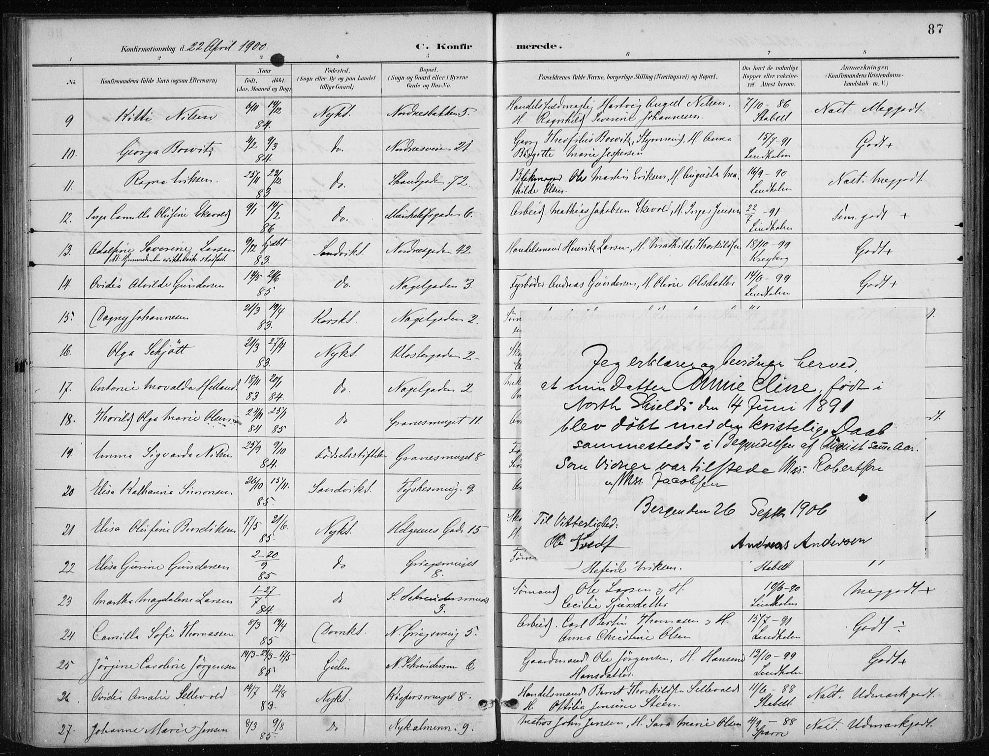 Nykirken Sokneprestembete, AV/SAB-A-77101/H/Haa/L0028: Ministerialbok nr. C 7, 1887-1913, s. 87