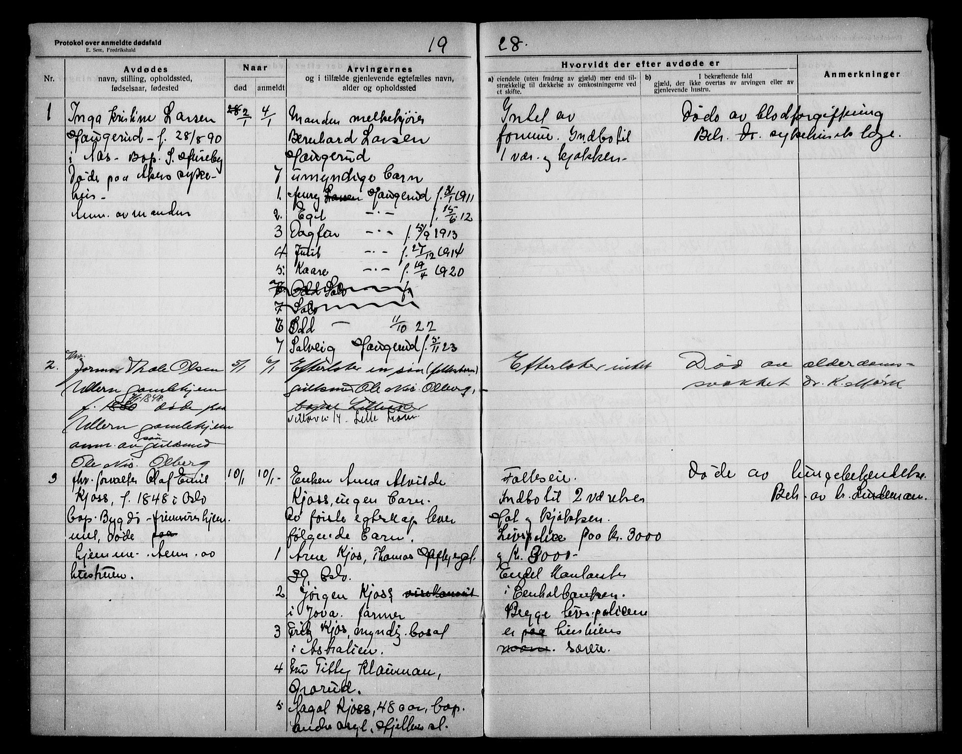 Aker kriminaldommer, skifte- og auksjonsforvalterembete, SAO/A-10452/H/Hb/Hba/Hbae/L0001: Dødsfallsprotokoll for Ullern, 1922-1928