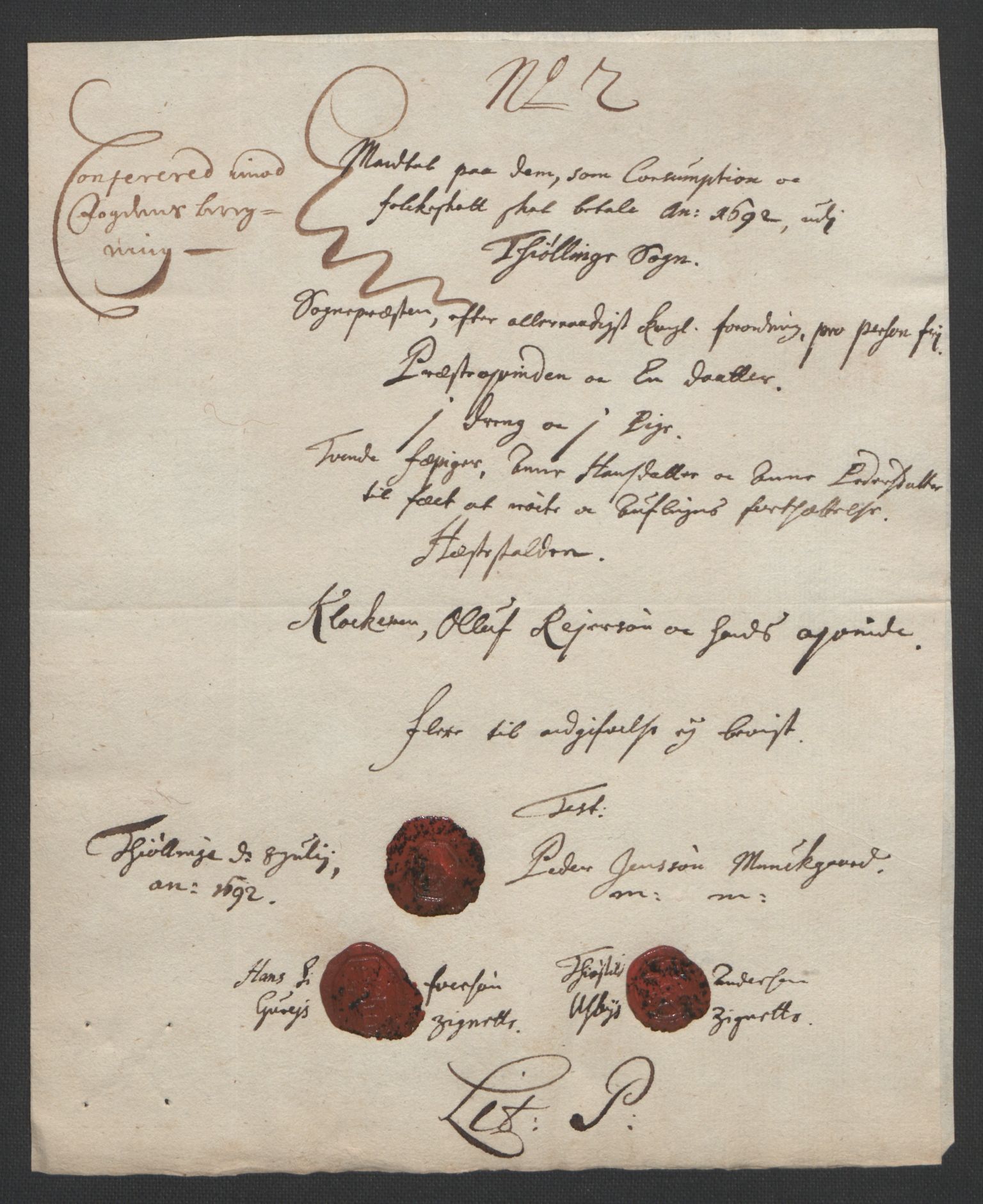 Rentekammeret inntil 1814, Reviderte regnskaper, Fogderegnskap, AV/RA-EA-4092/R33/L1973: Fogderegnskap Larvik grevskap, 1692, s. 122