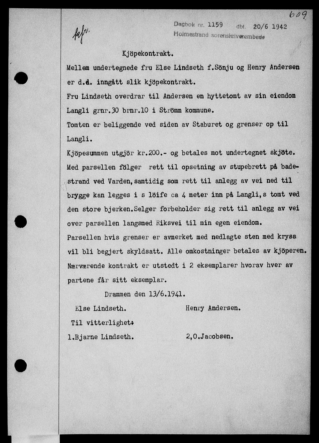 Holmestrand sorenskriveri, SAKO/A-67/G/Ga/Gaa/L0055: Pantebok nr. A-55, 1942-1942, Dagboknr: 1159/1942
