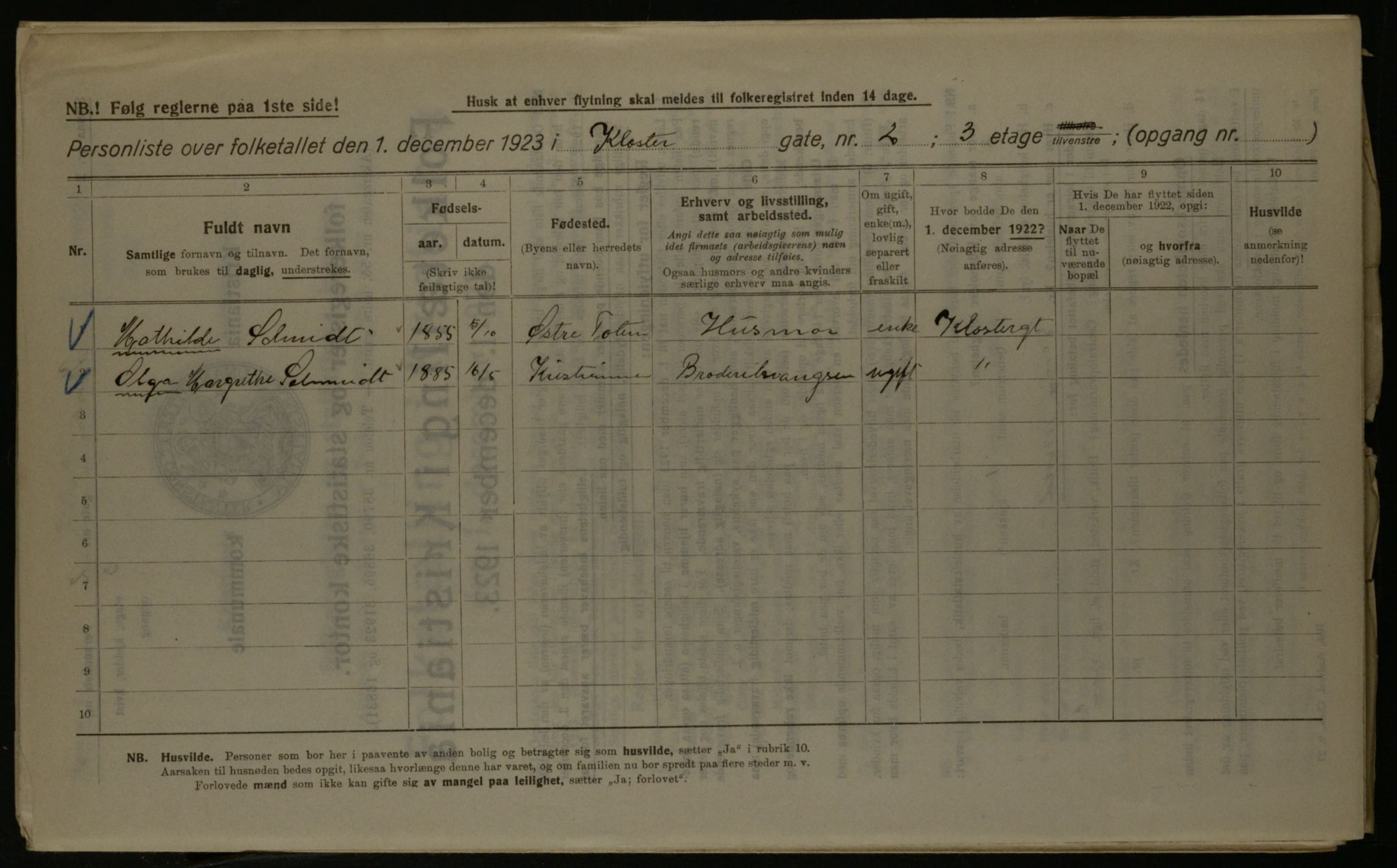 OBA, Kommunal folketelling 1.12.1923 for Kristiania, 1923, s. 58437