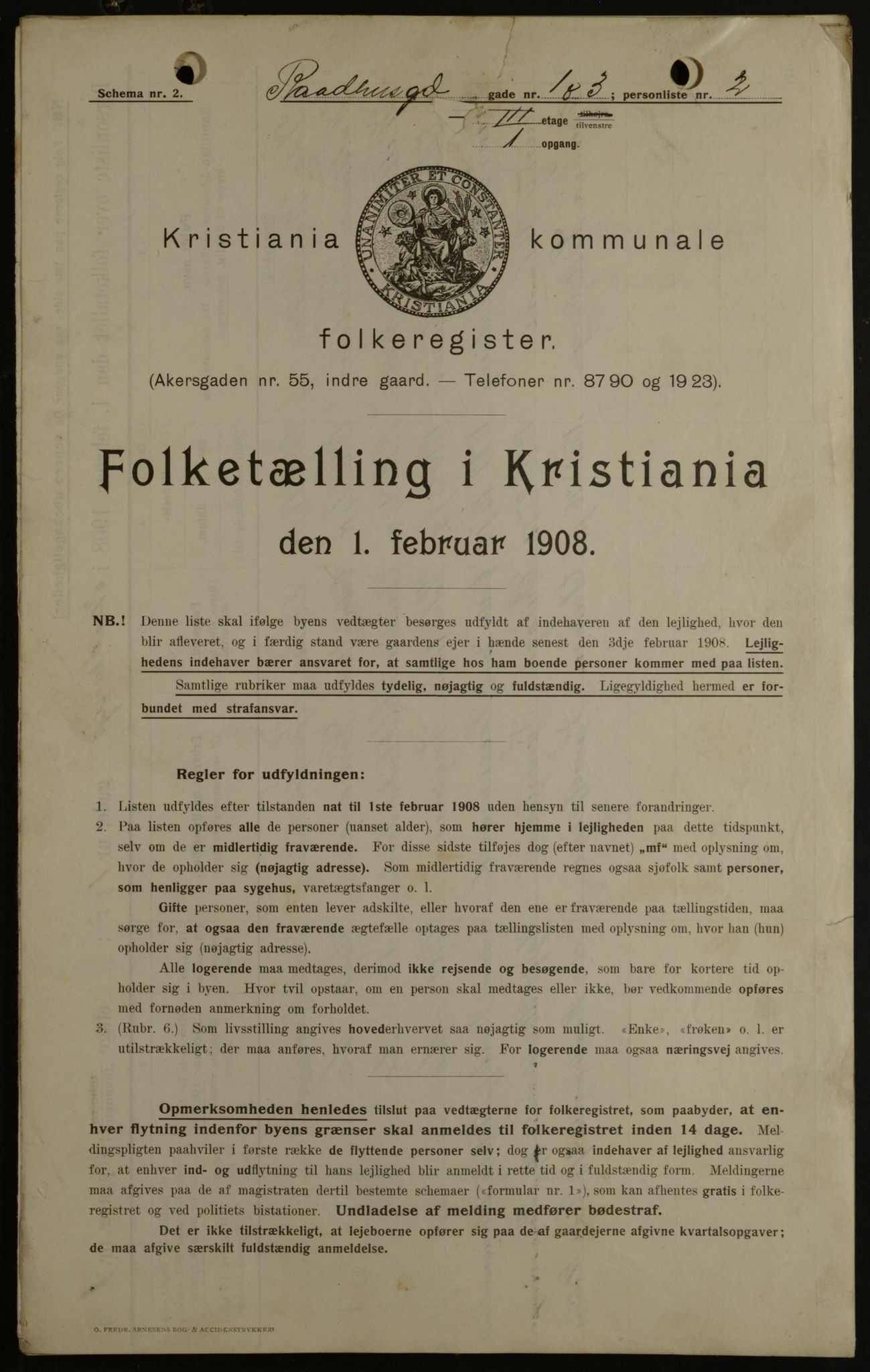 OBA, Kommunal folketelling 1.2.1908 for Kristiania kjøpstad, 1908, s. 77559