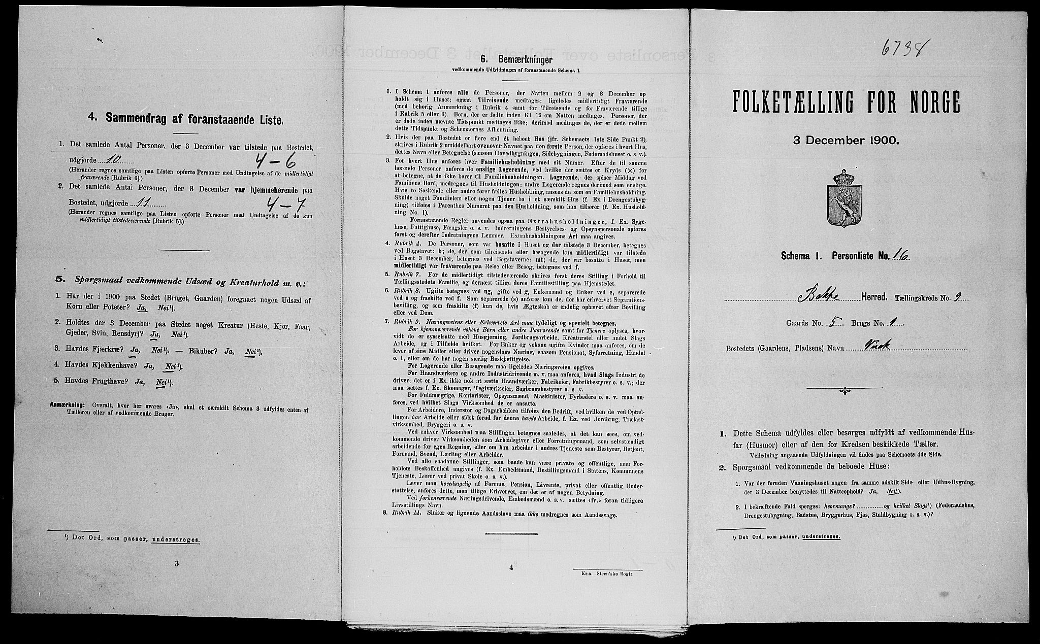 SAK, Folketelling 1900 for 1045 Bakke herred, 1900, s. 509
