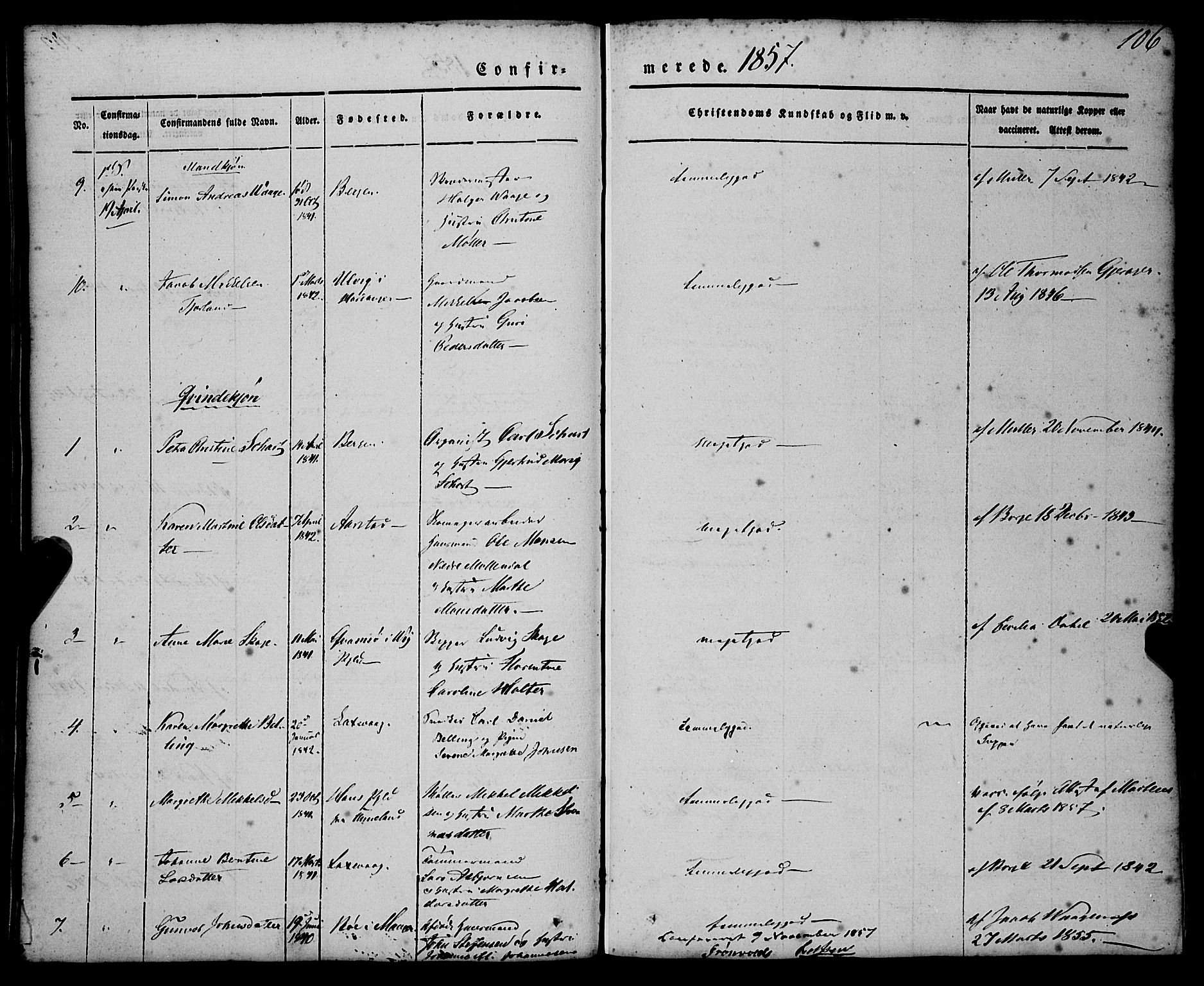 St. Jørgens hospital og Årstad sokneprestembete, SAB/A-99934: Ministerialbok nr. A 4, 1844-1863, s. 106