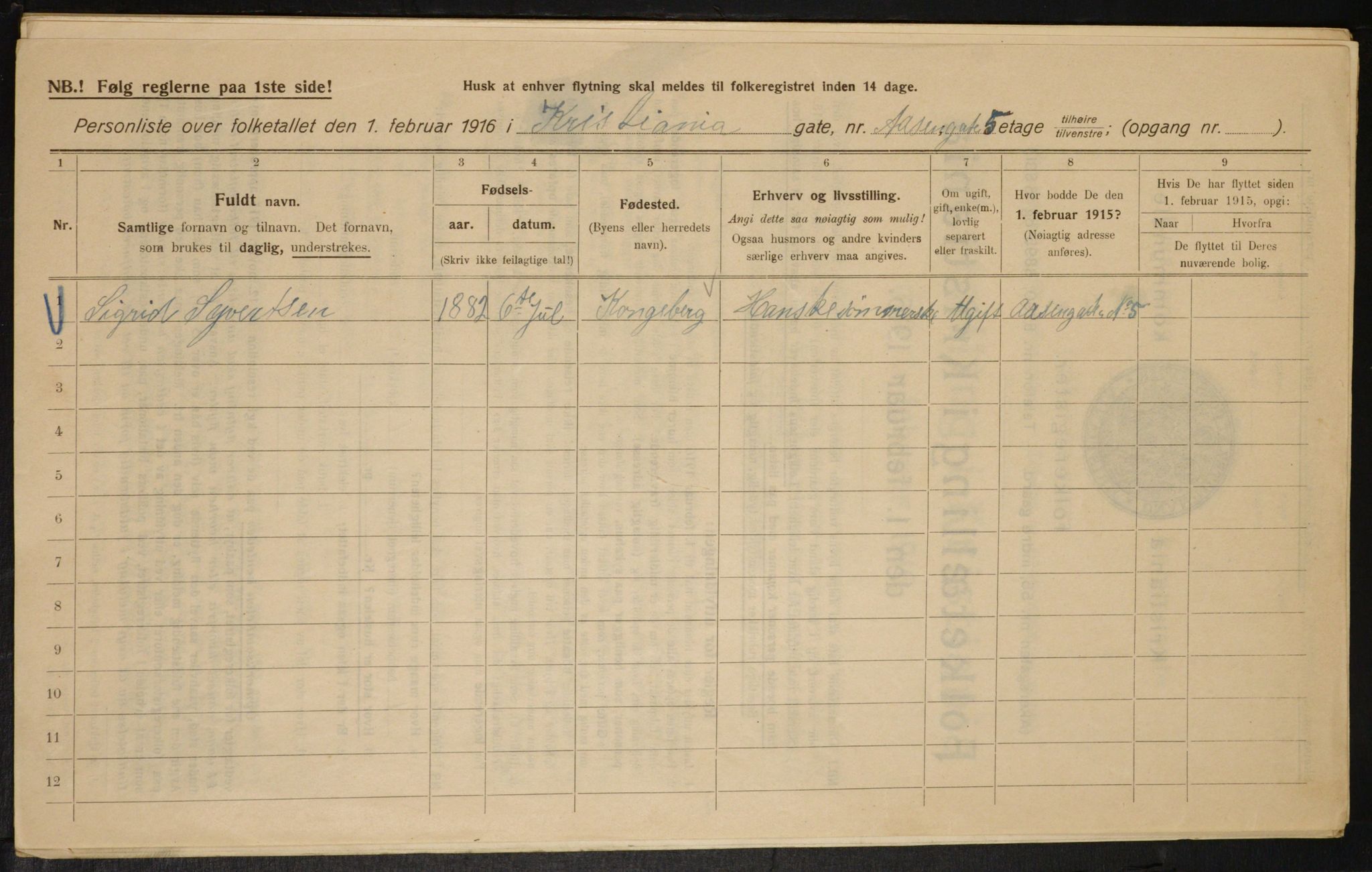 OBA, Kommunal folketelling 1.2.1916 for Kristiania, 1916, s. 134770