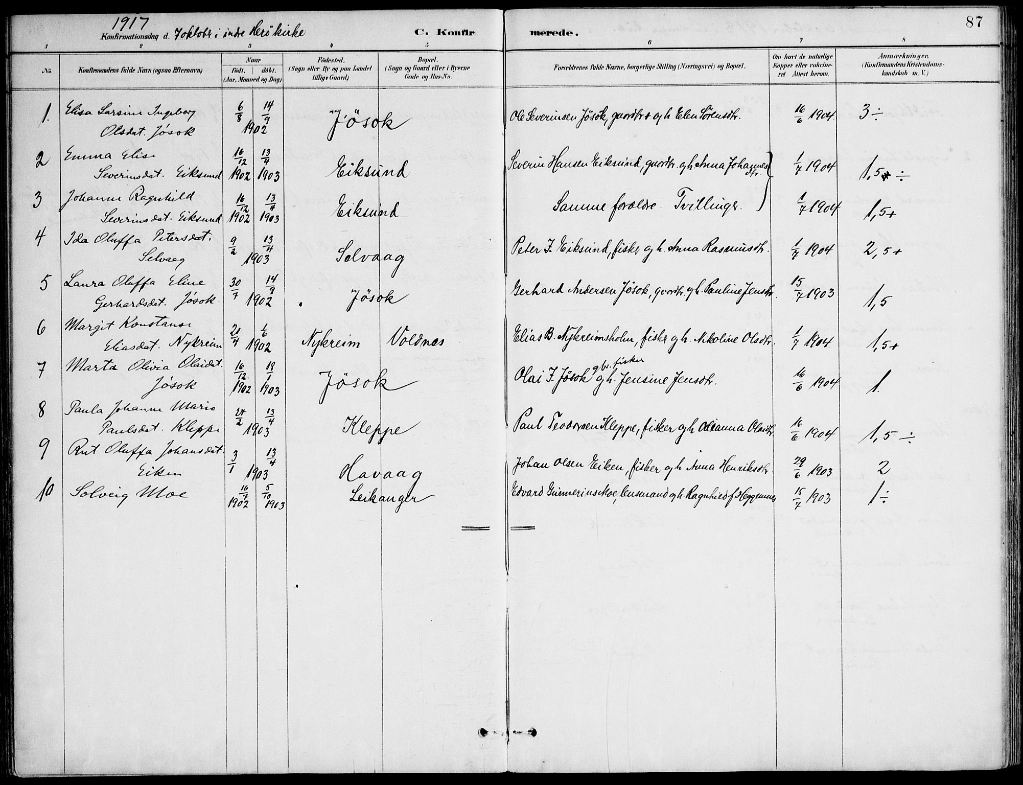 Ministerialprotokoller, klokkerbøker og fødselsregistre - Møre og Romsdal, AV/SAT-A-1454/508/L0095: Ministerialbok nr. 508A02, 1887-1920, s. 87