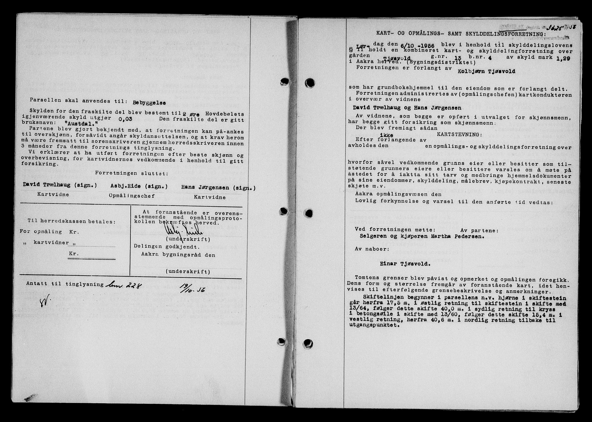 Karmsund sorenskriveri, SAST/A-100311/01/II/IIB/L0122: Pantebok nr. 102A, 1956-1956, Dagboknr: 3625/1956