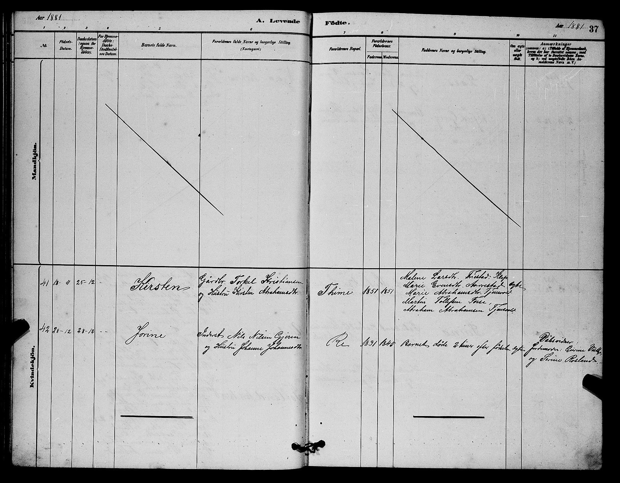 Lye sokneprestkontor, AV/SAST-A-101794/001/30BB/L0006: Klokkerbok nr. B 6, 1879-1888, s. 37