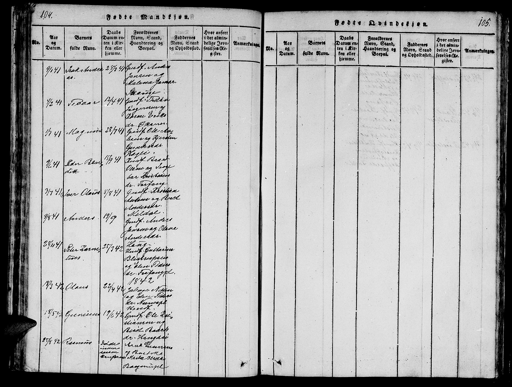 Ministerialprotokoller, klokkerbøker og fødselsregistre - Nord-Trøndelag, SAT/A-1458/747/L0459: Klokkerbok nr. 747C01, 1816-1842, s. 104-105