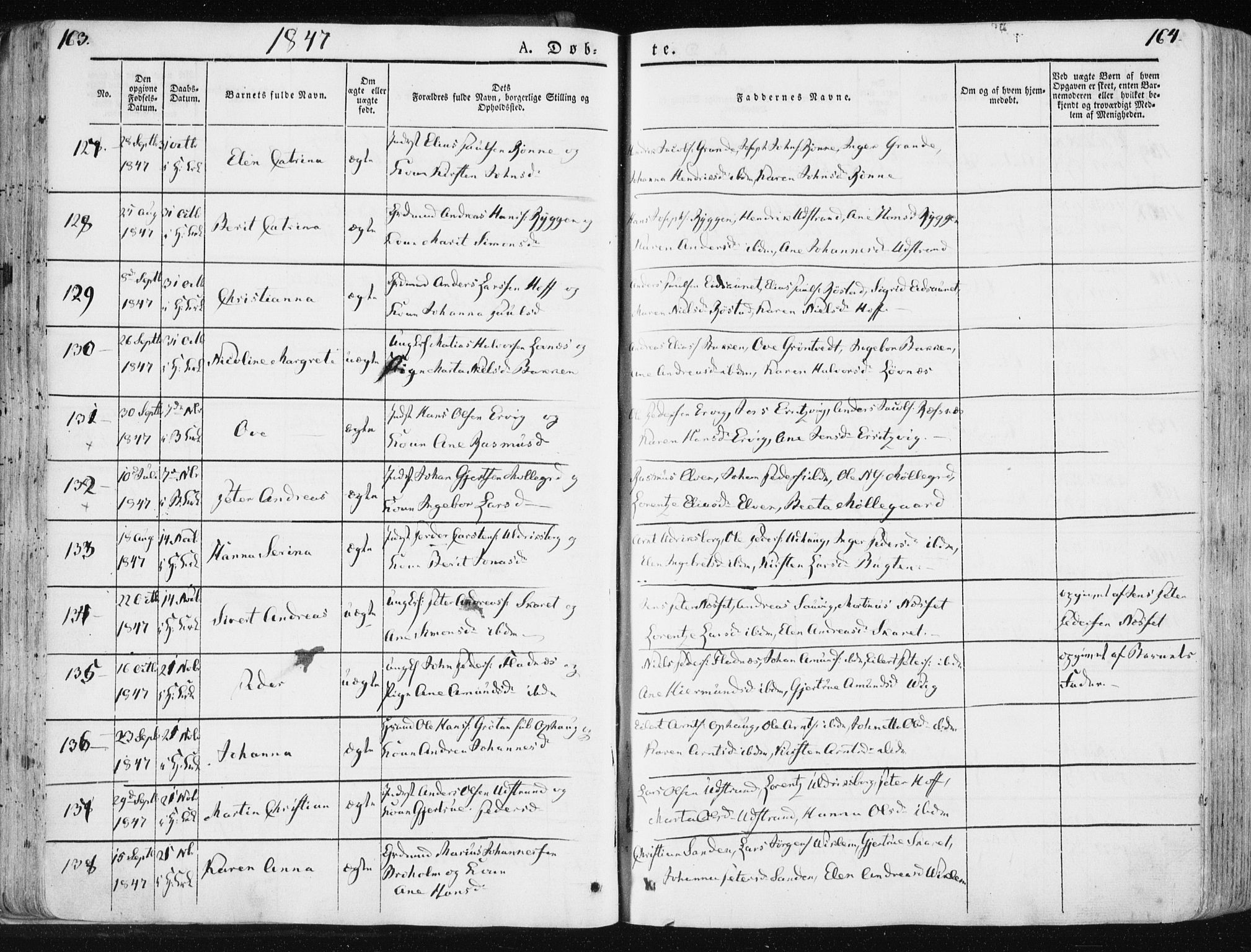 Ministerialprotokoller, klokkerbøker og fødselsregistre - Sør-Trøndelag, SAT/A-1456/659/L0736: Ministerialbok nr. 659A06, 1842-1856, s. 163-164