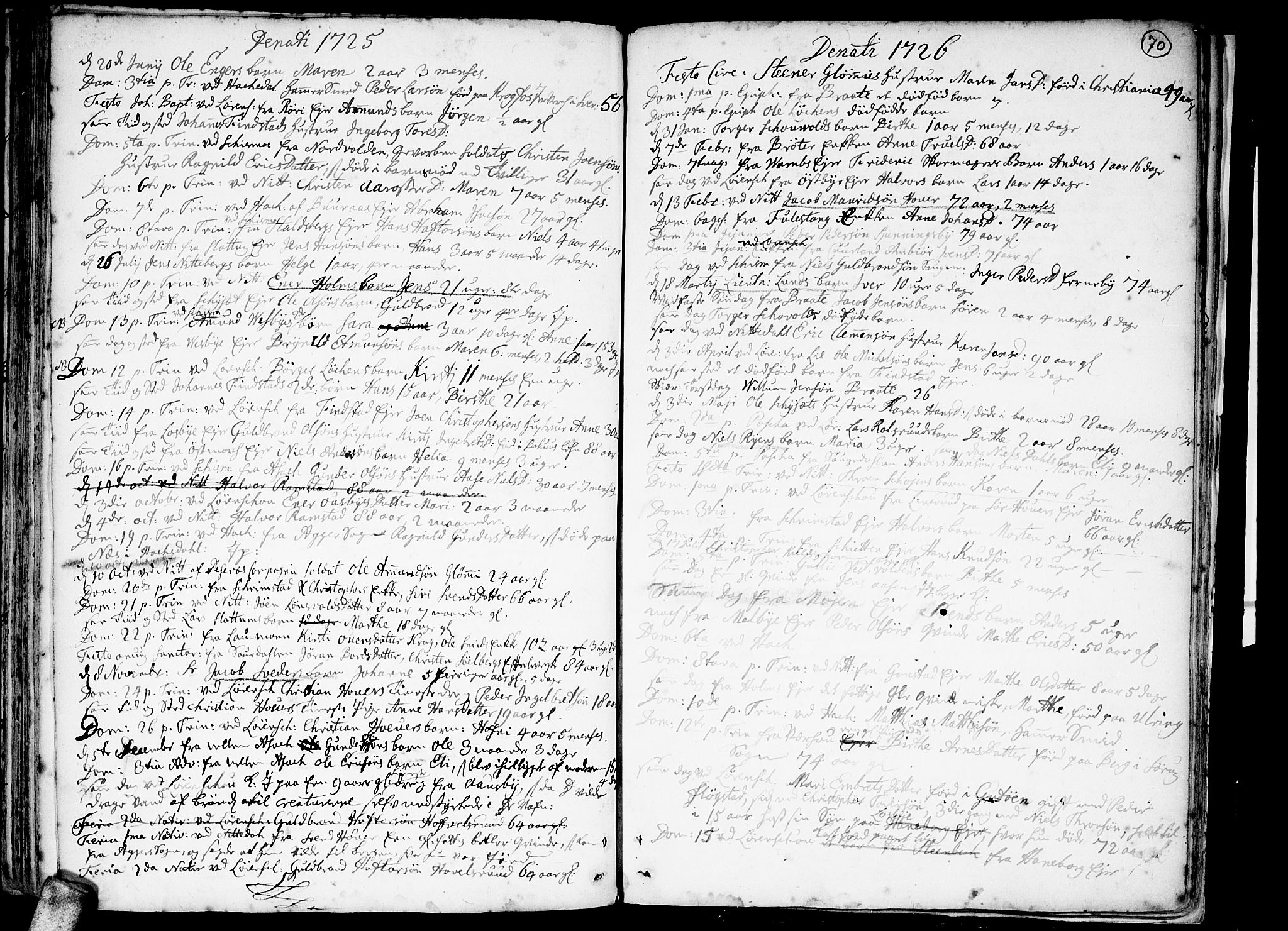 Skedsmo prestekontor Kirkebøker, SAO/A-10033a/F/Fa/L0002: Ministerialbok nr. I 2, 1715-1727, s. 70