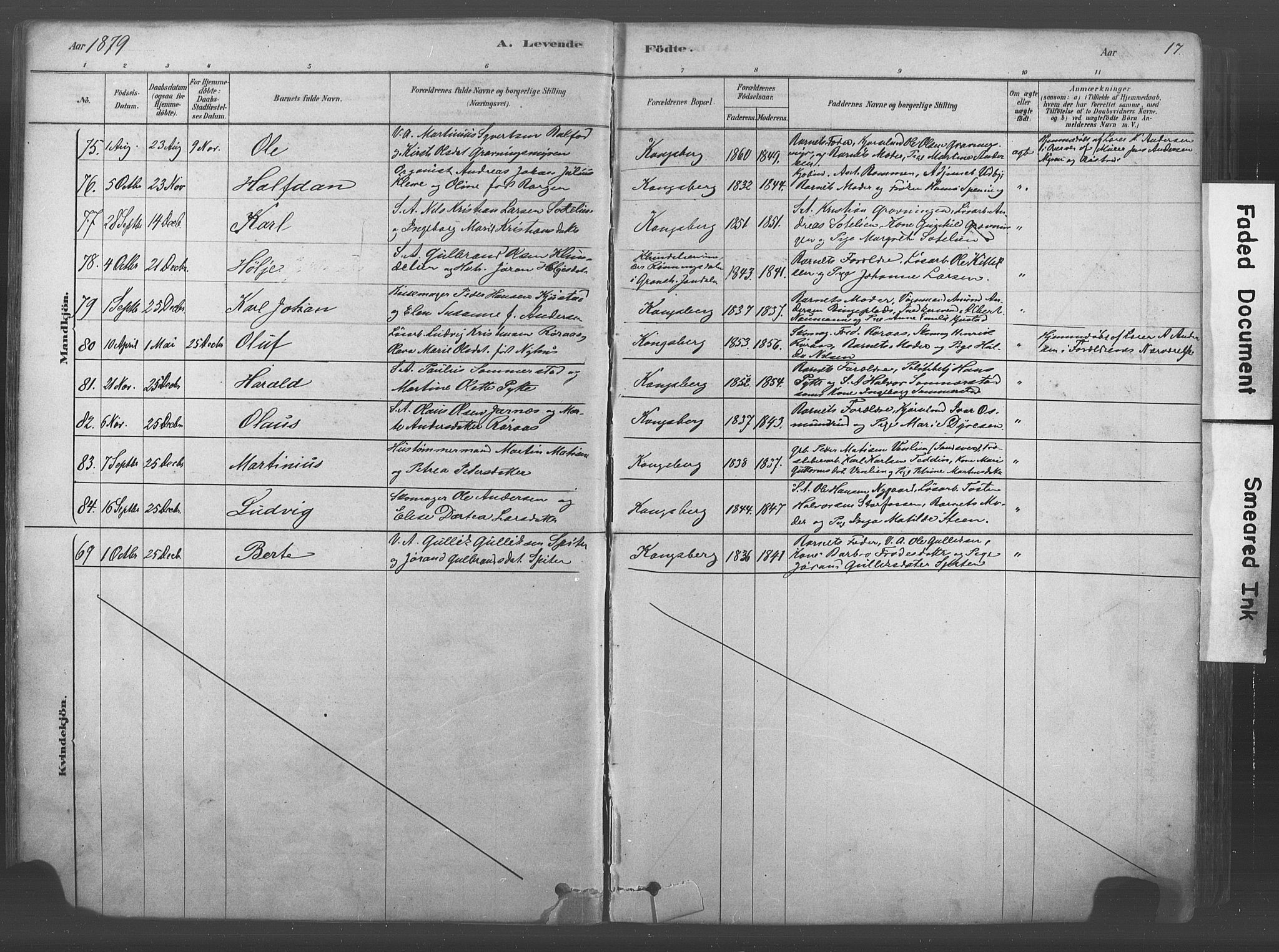 Kongsberg kirkebøker, AV/SAKO-A-22/F/Fb/L0001: Ministerialbok nr. II 1, 1878-1886, s. 17