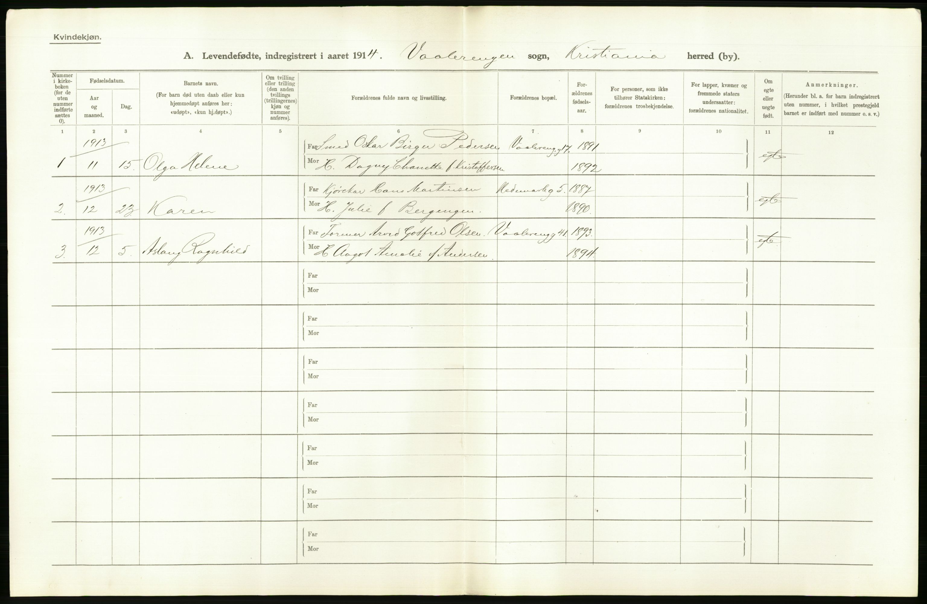 Statistisk sentralbyrå, Sosiodemografiske emner, Befolkning, AV/RA-S-2228/D/Df/Dfb/Dfbd/L0005: Kristiania: Levendefødte menn og kvinner., 1914, s. 596