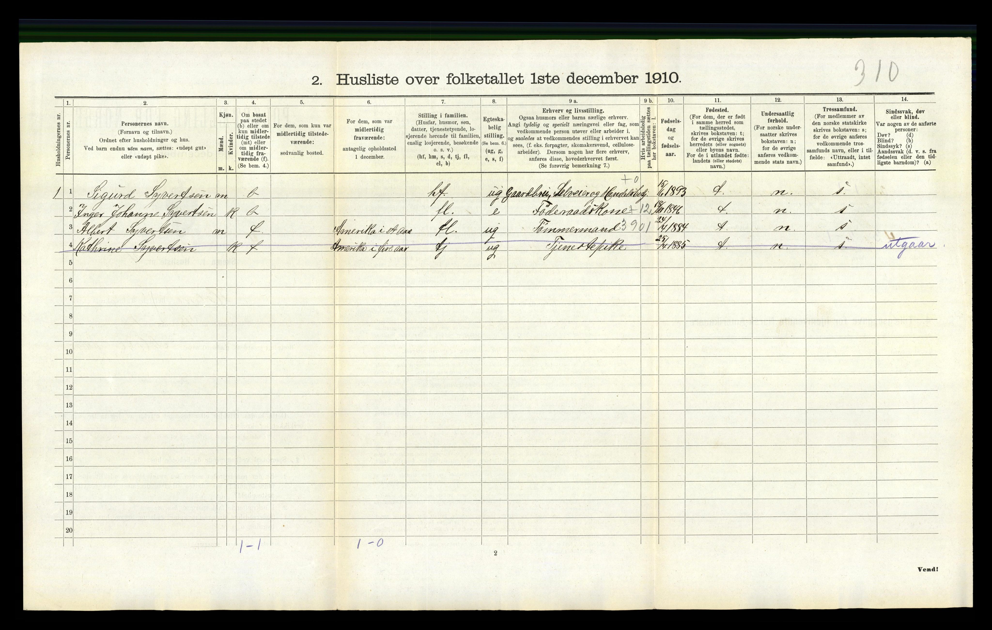 RA, Folketelling 1910 for 1020 Holum herred, 1910, s. 197